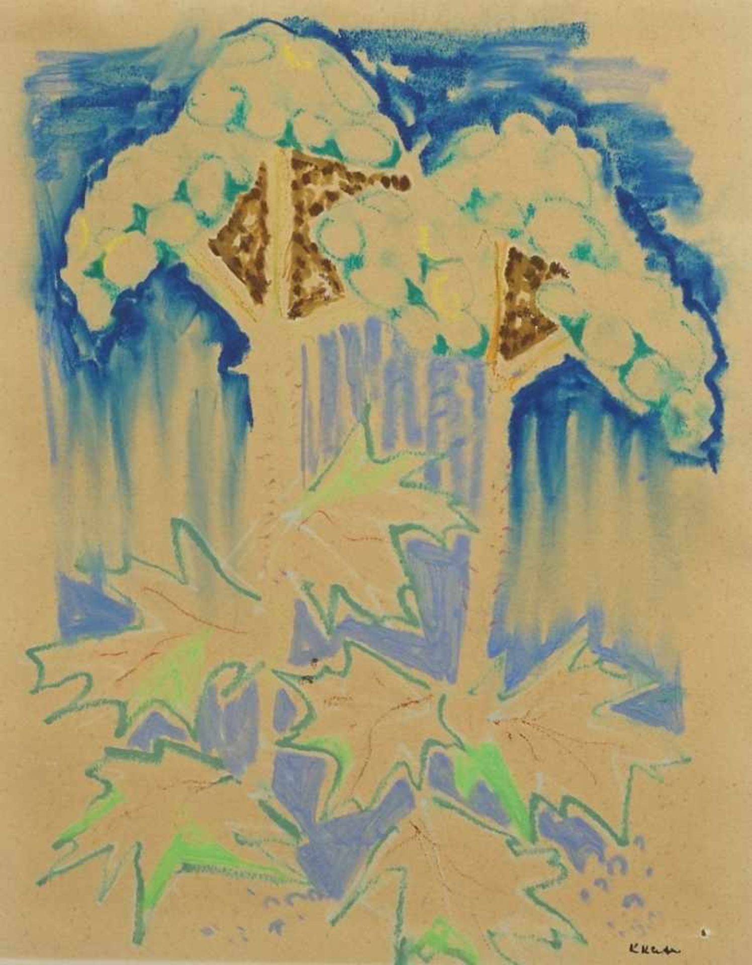 Karl Kluth, "Abstrahierte Bäume"(1898 - 1972), Aquarell/Malpappe, unten rechts signiert, 1. Hälfte