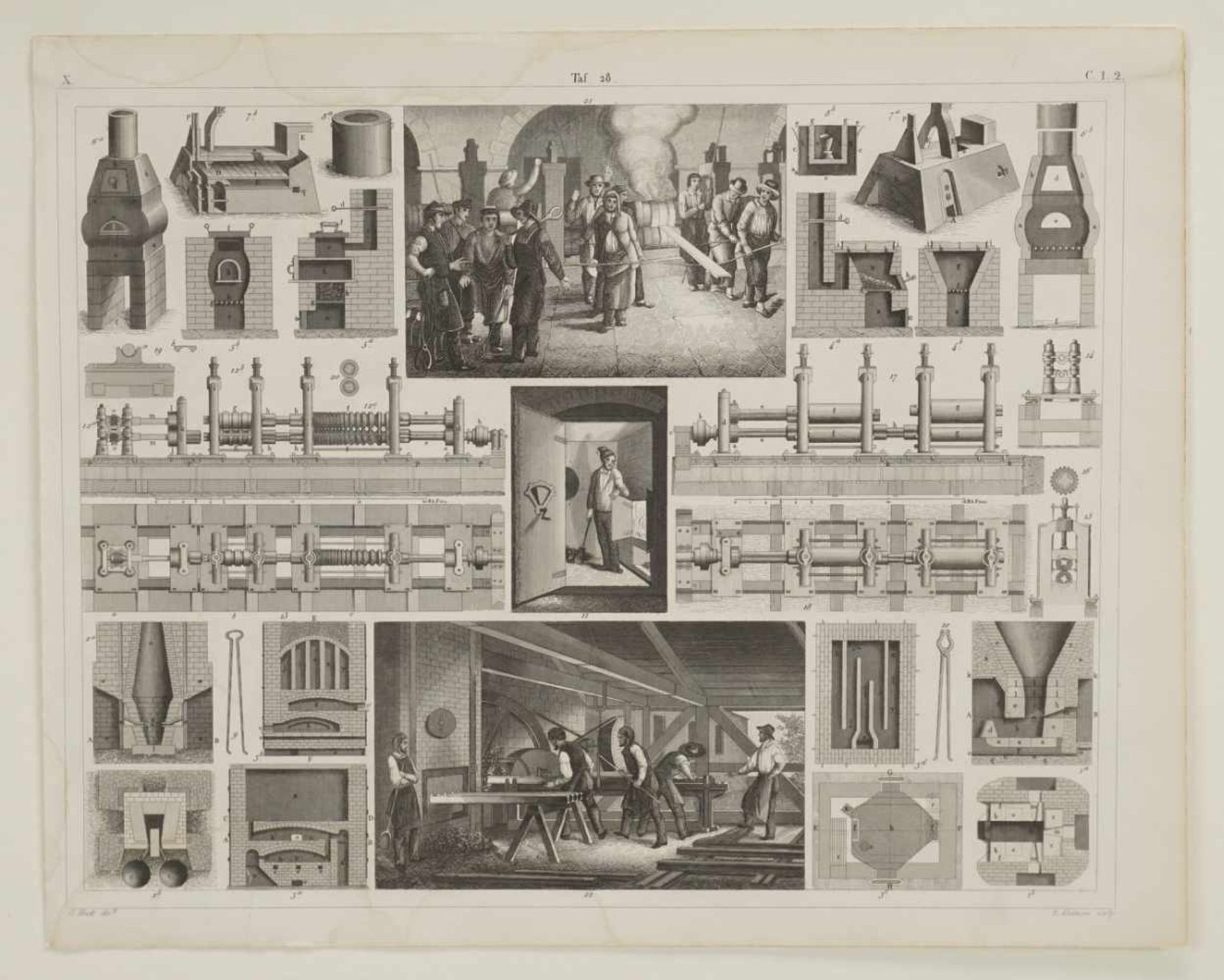 E. Krausse, "Eisenverarbeitung"Stahlstich/Papier, um 1860, mehrere Teilansichten auf einem Blatt, - Bild 3 aus 3