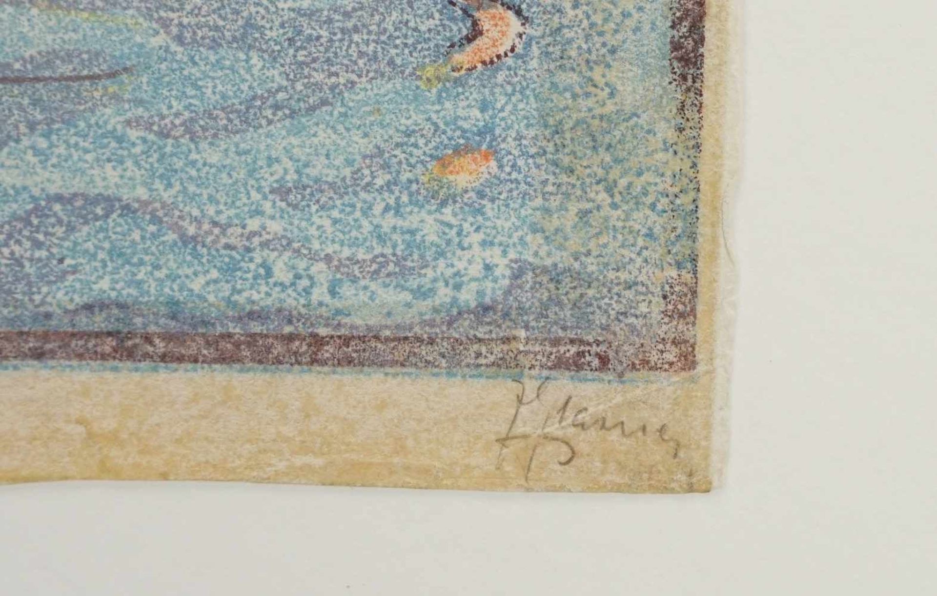 Unbekannter Künstler, "Segelschiffe"Farblinolschnitt/Papier, unten rechts undeutlich signiert, im - Bild 4 aus 4