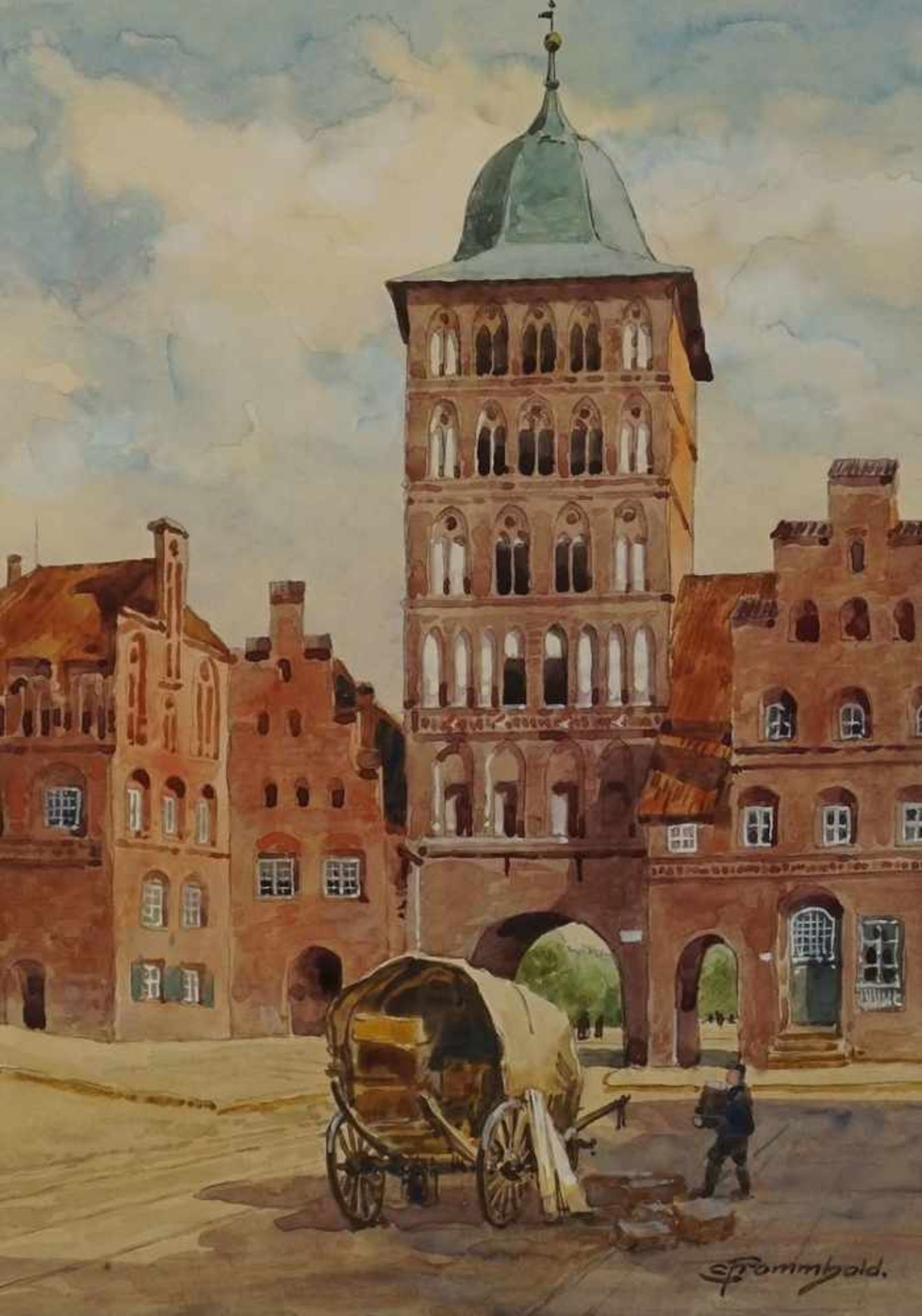 Ernst Frommhold, "Das Burgtor in Lübeck"(1879  - 1955 Leipzig), Aquarell/Papier, unten rechts