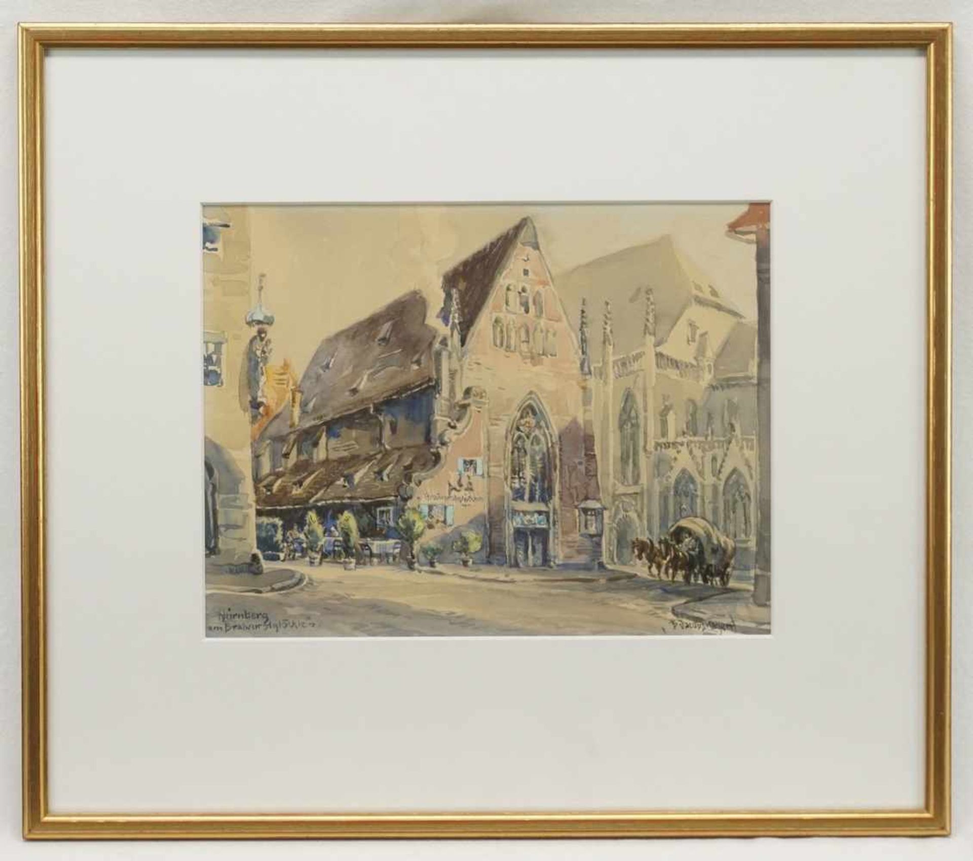 Betty Jacobshagen-Binder, "Das Bratwurstglöckle in Nürnberg"Aquarell/Papier, unten rechts - Bild 2 aus 4