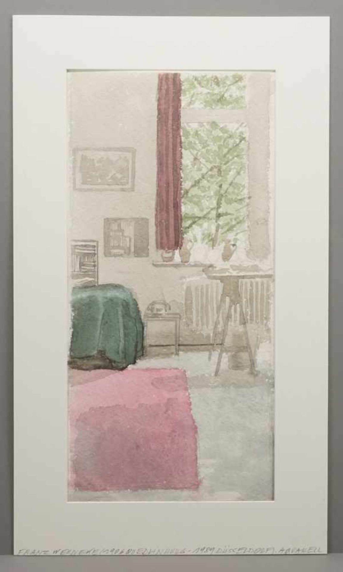 Franz Werneke, "Atelierecke des Künstlers"(1906 Quedlinburg - 1989 Düsseldorf), Aquarell/Papier, - Bild 2 aus 4