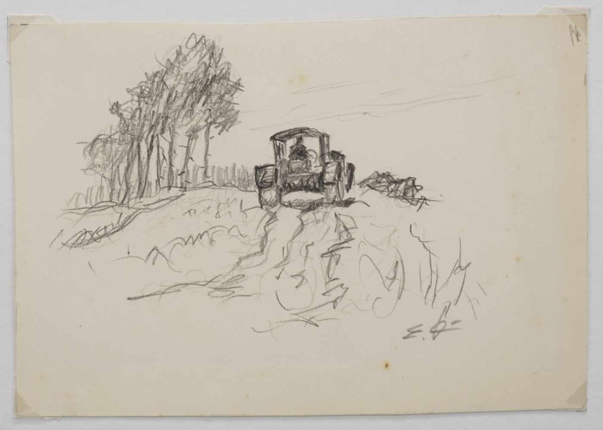 Erich Demmin, "Traktor auf dem Feld"deutscher Landschaftsmaler und Grafiker (1911 Ivenack - 1997 - Bild 3 aus 5