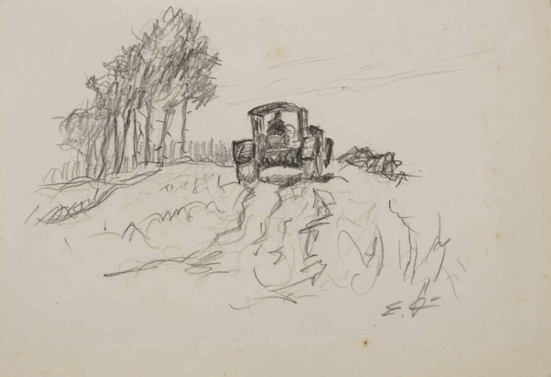 Erich Demmin, "Traktor auf dem Feld"deutscher Landschaftsmaler und Grafiker (1911 Ivenack - 1997