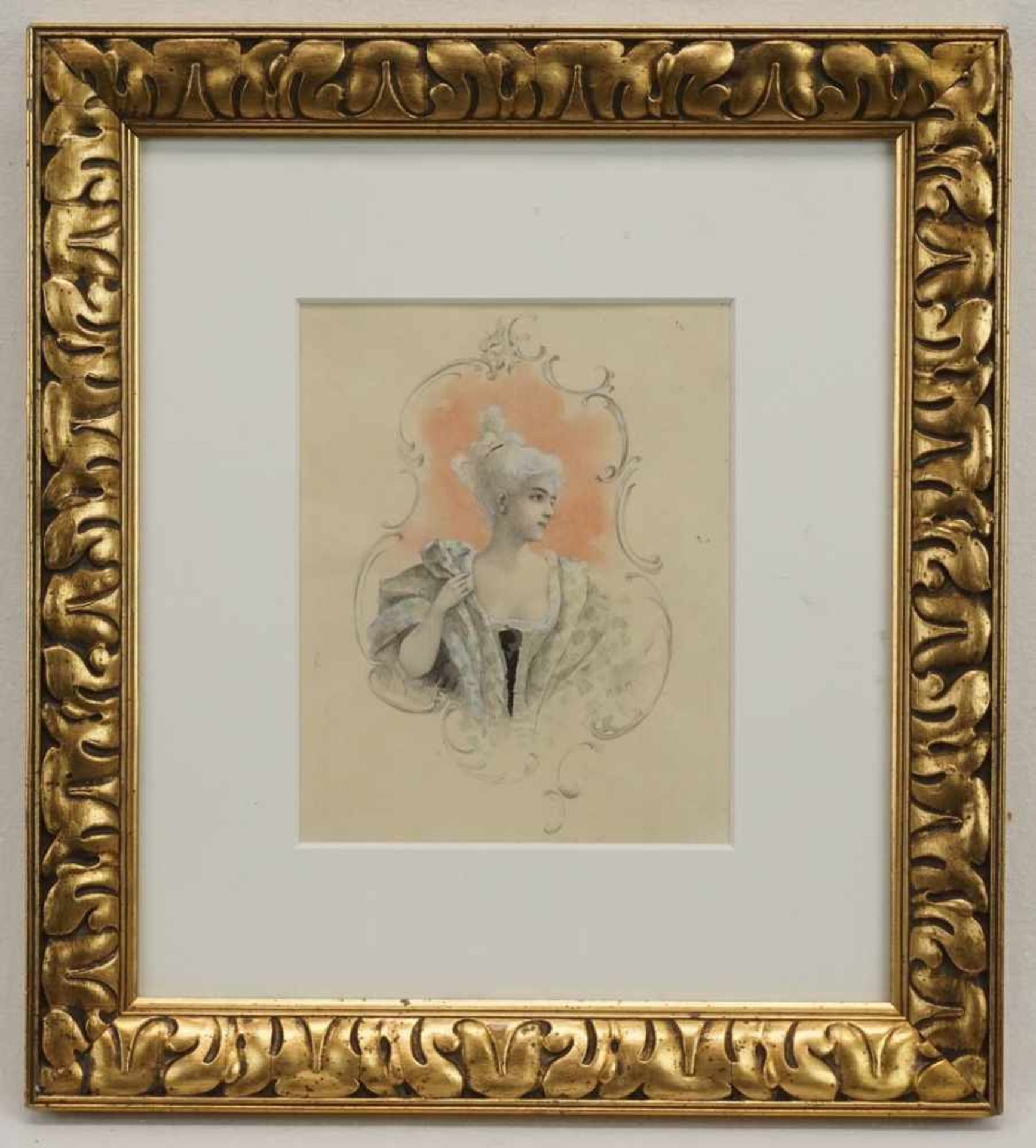 Margarete Simrock-Michael, "Rokoko-Dame"(1870  - 1940), Aquarell/Papier, unsigniert, guter - Bild 2 aus 2