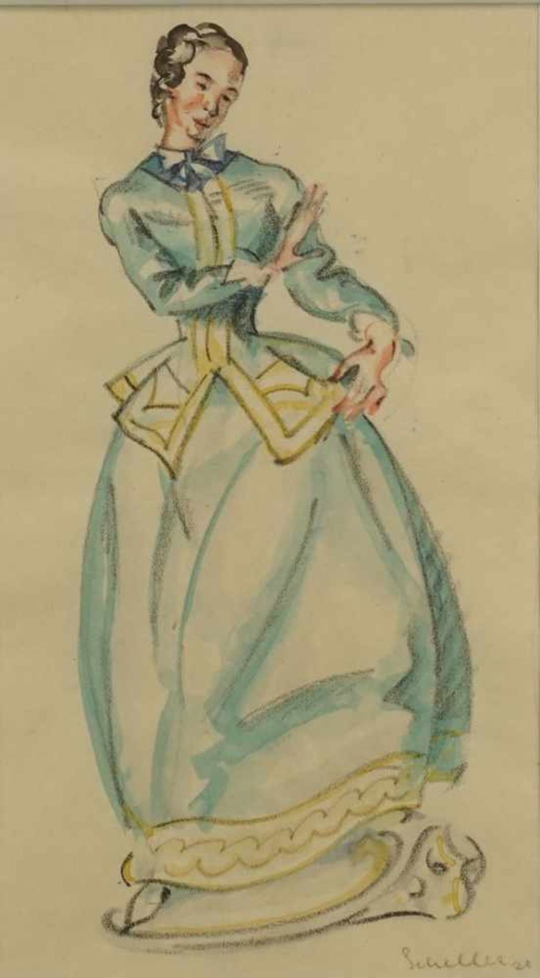 Rudolf Scheller, "Dame im Kleid"(1889 - 1984), Aquarell/Papier, unten rechts signiert, datiert (19)