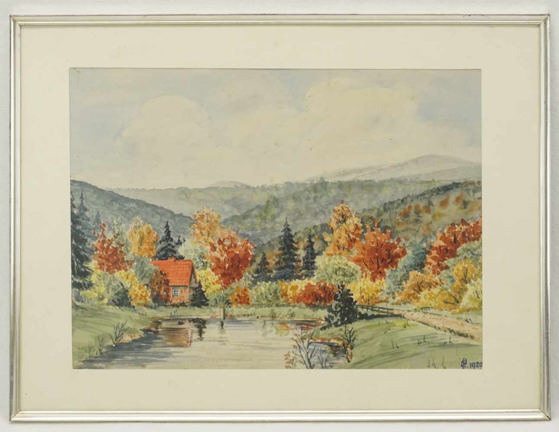 Karl Ernst Pörner, "Christianental im Herbst"(1886 Stendal - 1965 Wernigerode), Aquarell/Papier, - Bild 2 aus 4