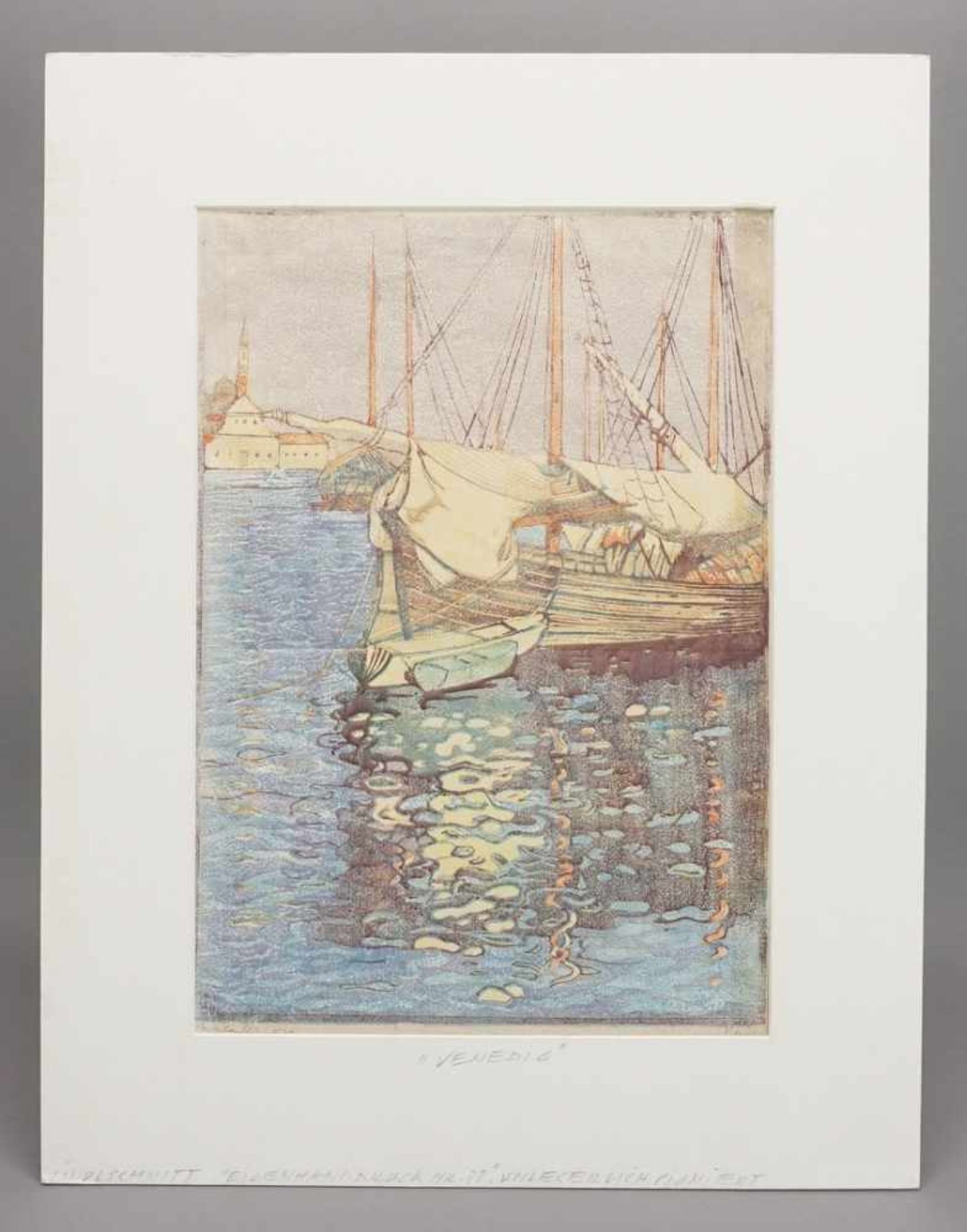 Unbekannter Künstler, "Segelschiffe"Farblinolschnitt/Papier, unten rechts undeutlich signiert, im - Bild 2 aus 4