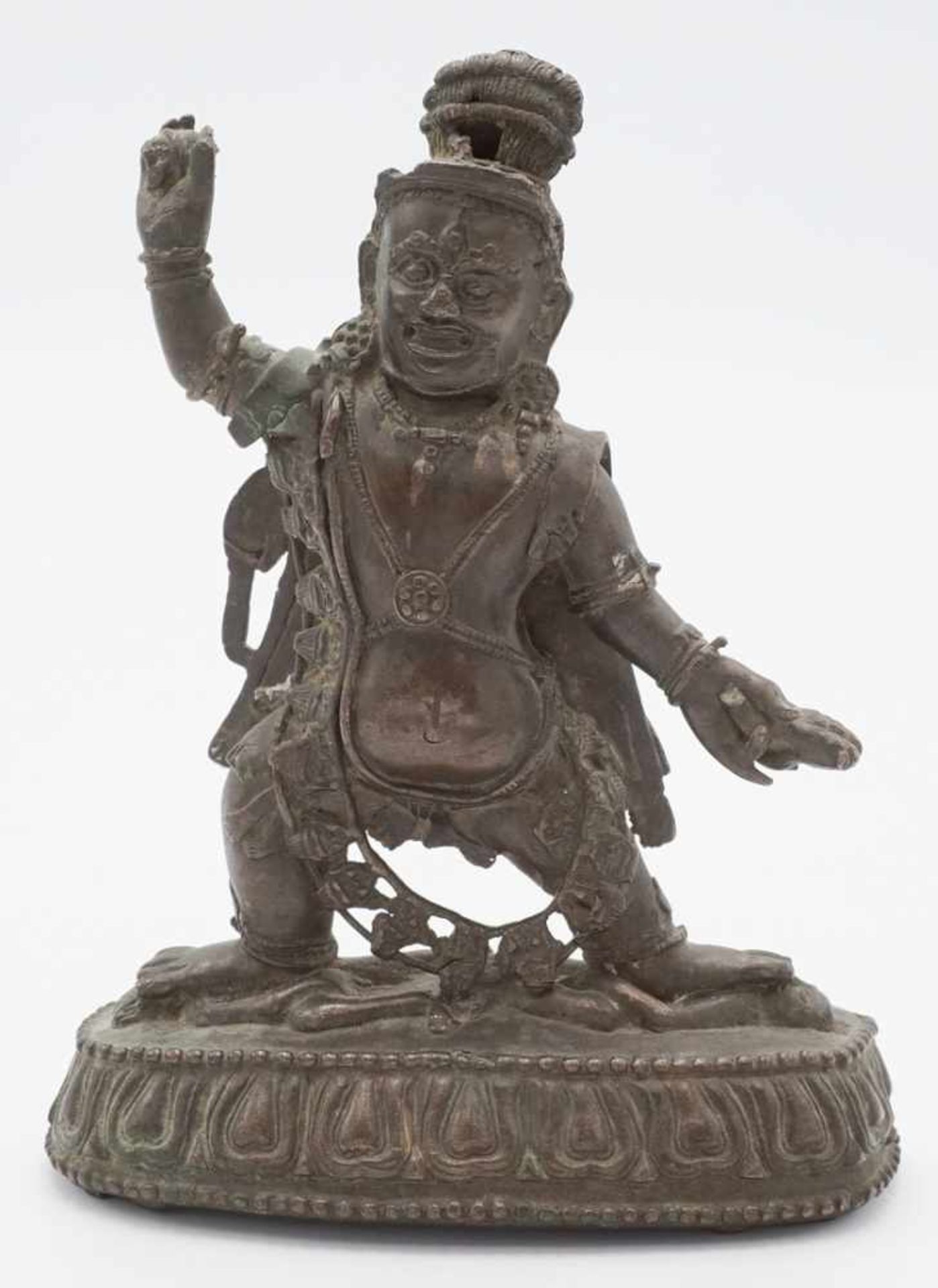 Mahakala, Tibet, 18./19.JhBronze, stehend auf zwei Dämonen, in der rechten Hand ein abgebrochenes