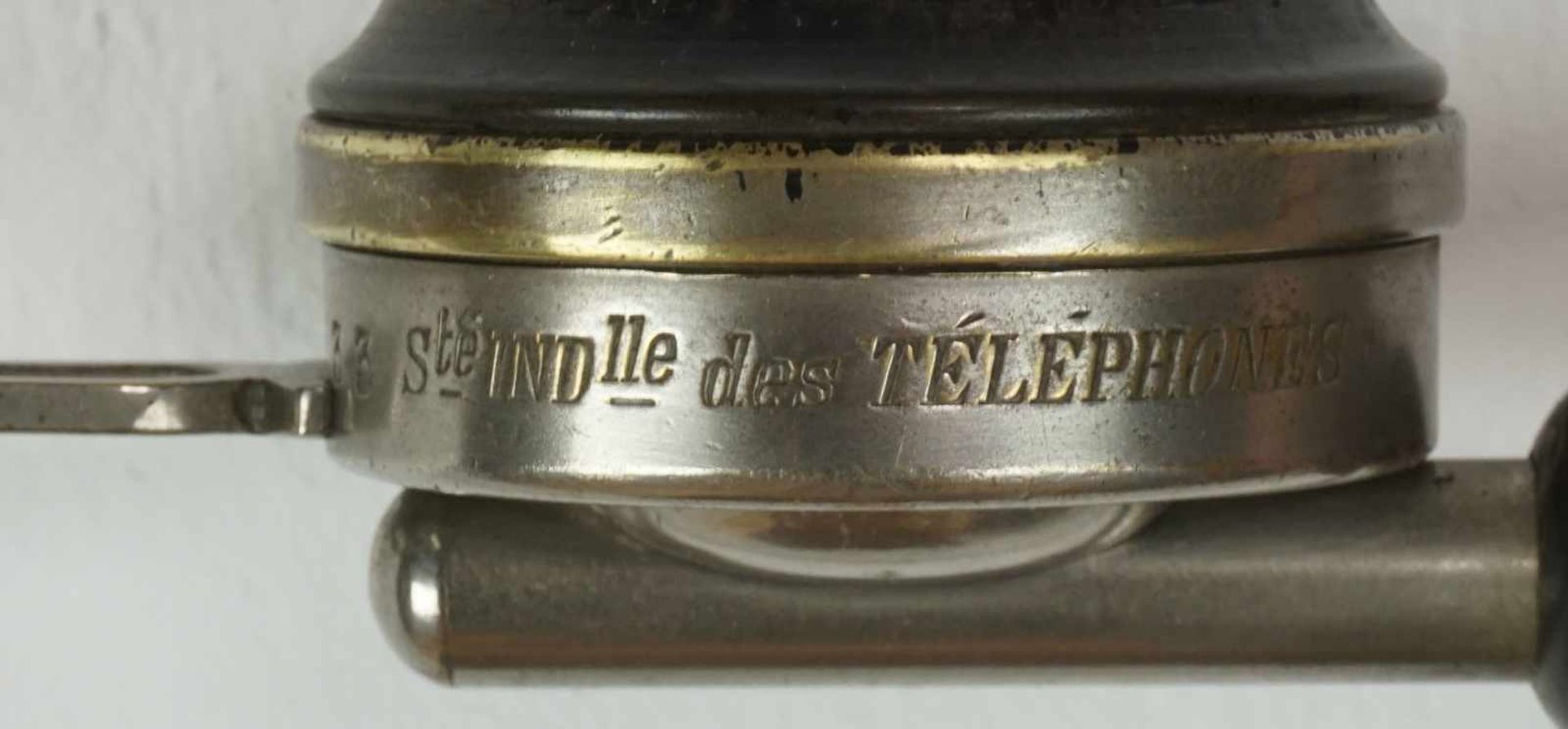 französisches CH. Milde Fils et Cie Wandtelefon mit Zweithörer, um 1920Holzgehäuse, vernickelte - Bild 6 aus 6