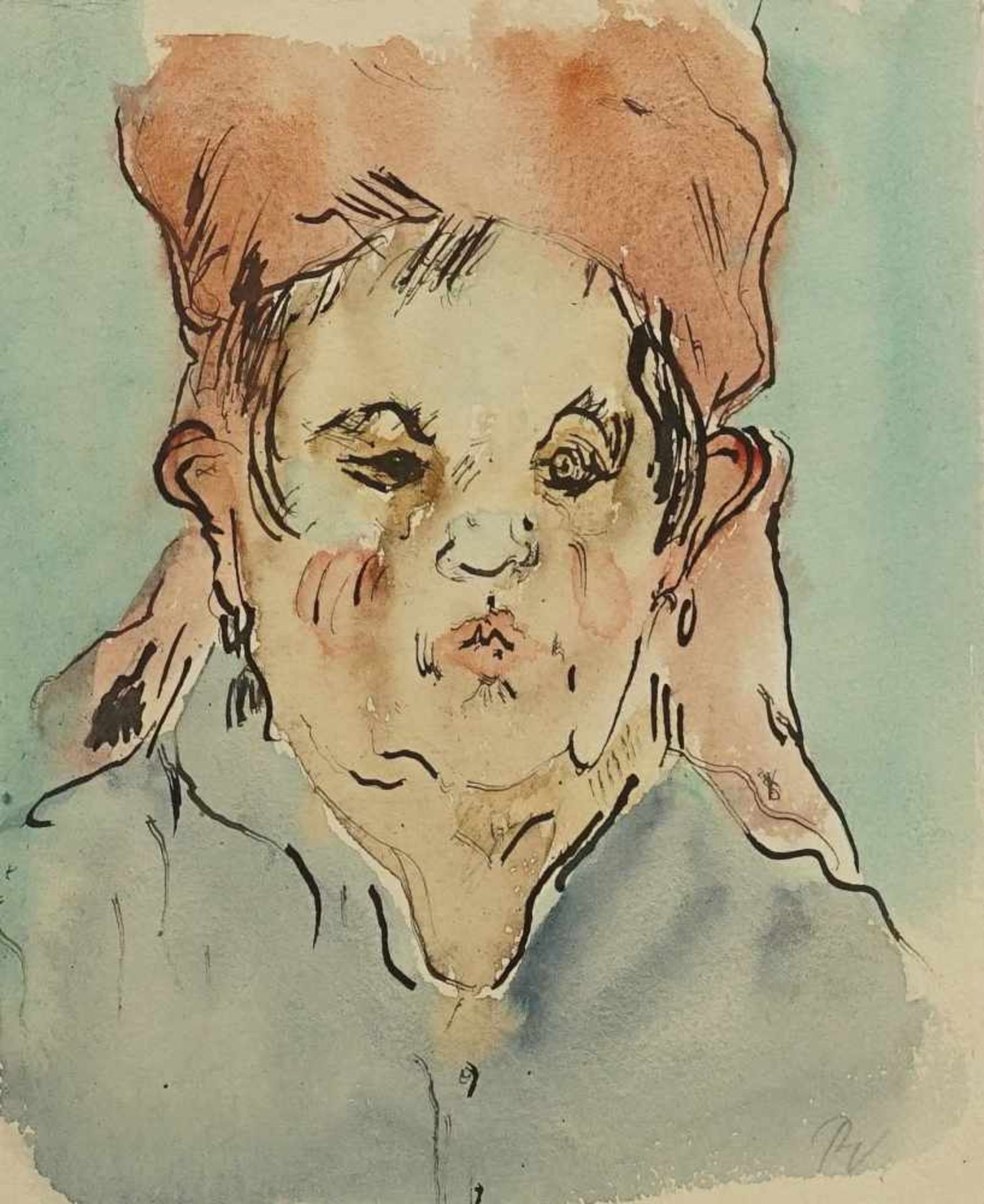 Paul Vahrenhorst, "Männerkopf"(1880 - 1951), Aquarell/Papier, unten rechts im Blatt monogrammiert,