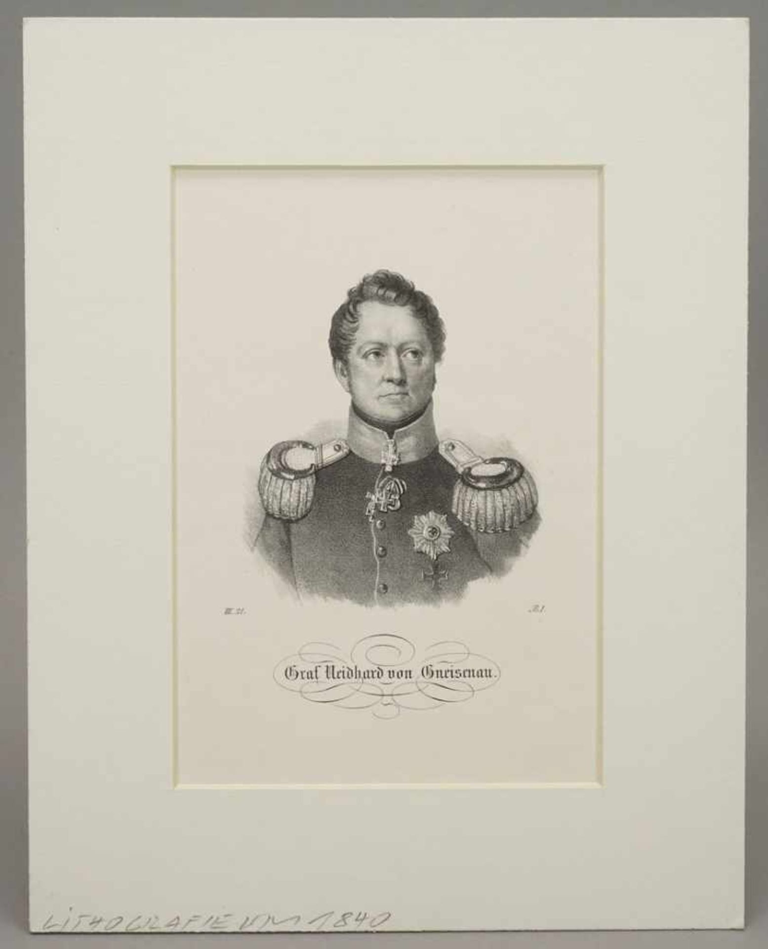 Unbekannter Künstler, "Graf Neidhard von Gneisenau"Lithografie/Papier, um 1840, im Blatt bezeichnet, - Bild 2 aus 3