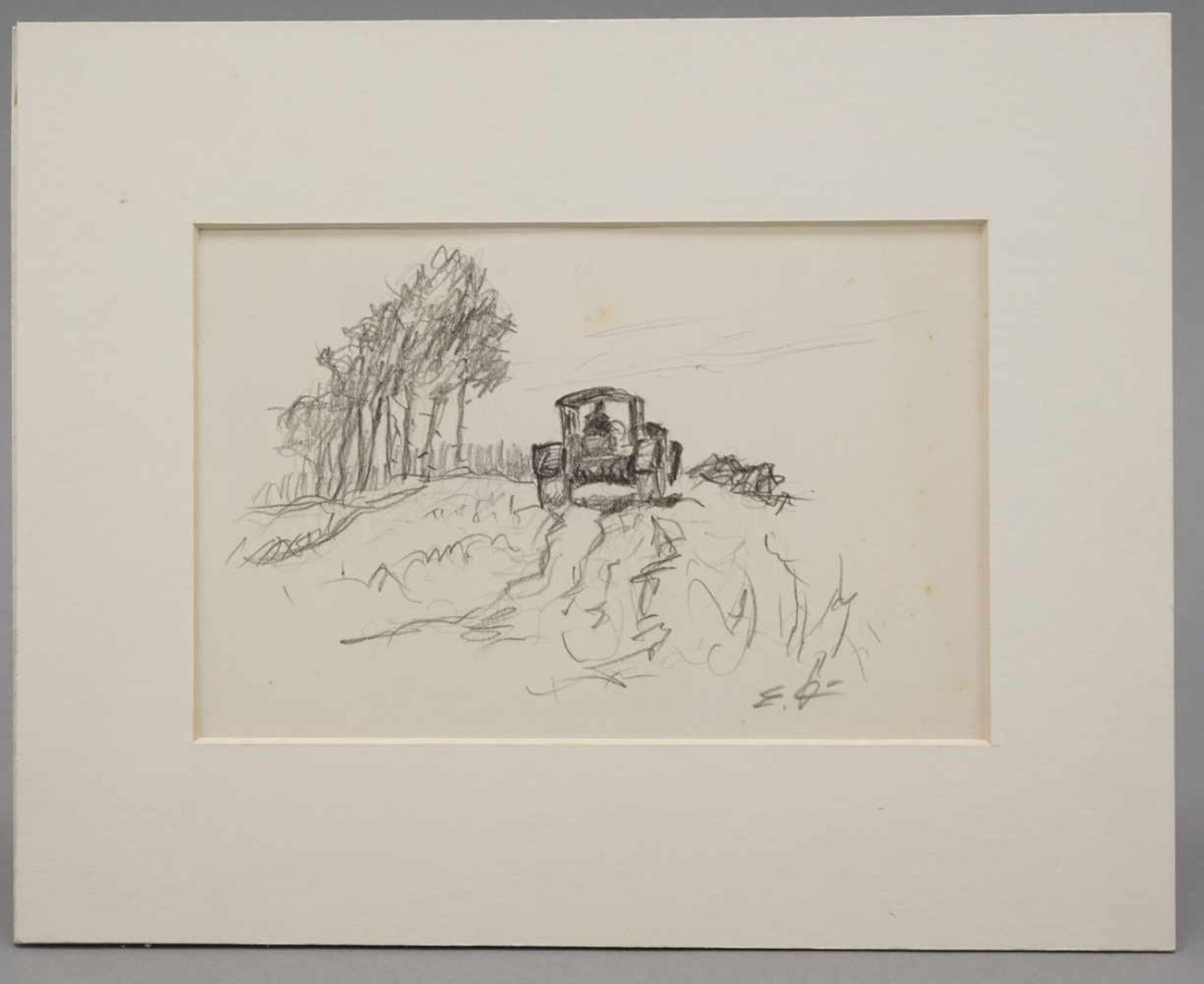 Erich Demmin, "Traktor auf dem Feld"deutscher Landschaftsmaler und Grafiker (1911 Ivenack - 1997 - Bild 2 aus 5