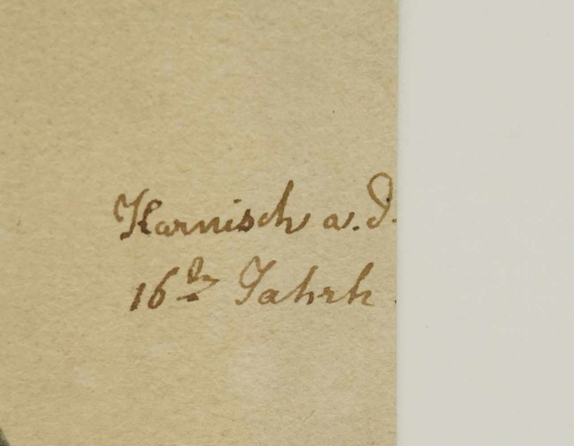 Unbekannter Künstler, "Stehender Ritter"Aquarell/Papier, um 1820, im Blatt bezeichnet "Harnisch a. - Bild 4 aus 4