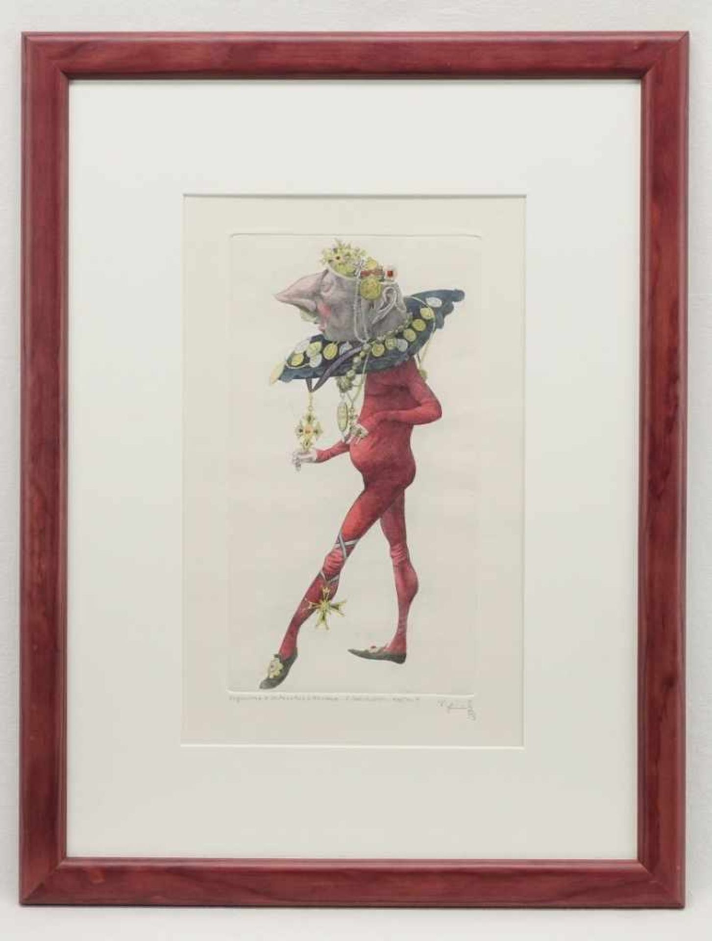 Unbekannter Künstler, "Die Hoffahrt"kolorierte Radierung/Papier, unten rechts im Blatt handsigniert, - Bild 2 aus 3