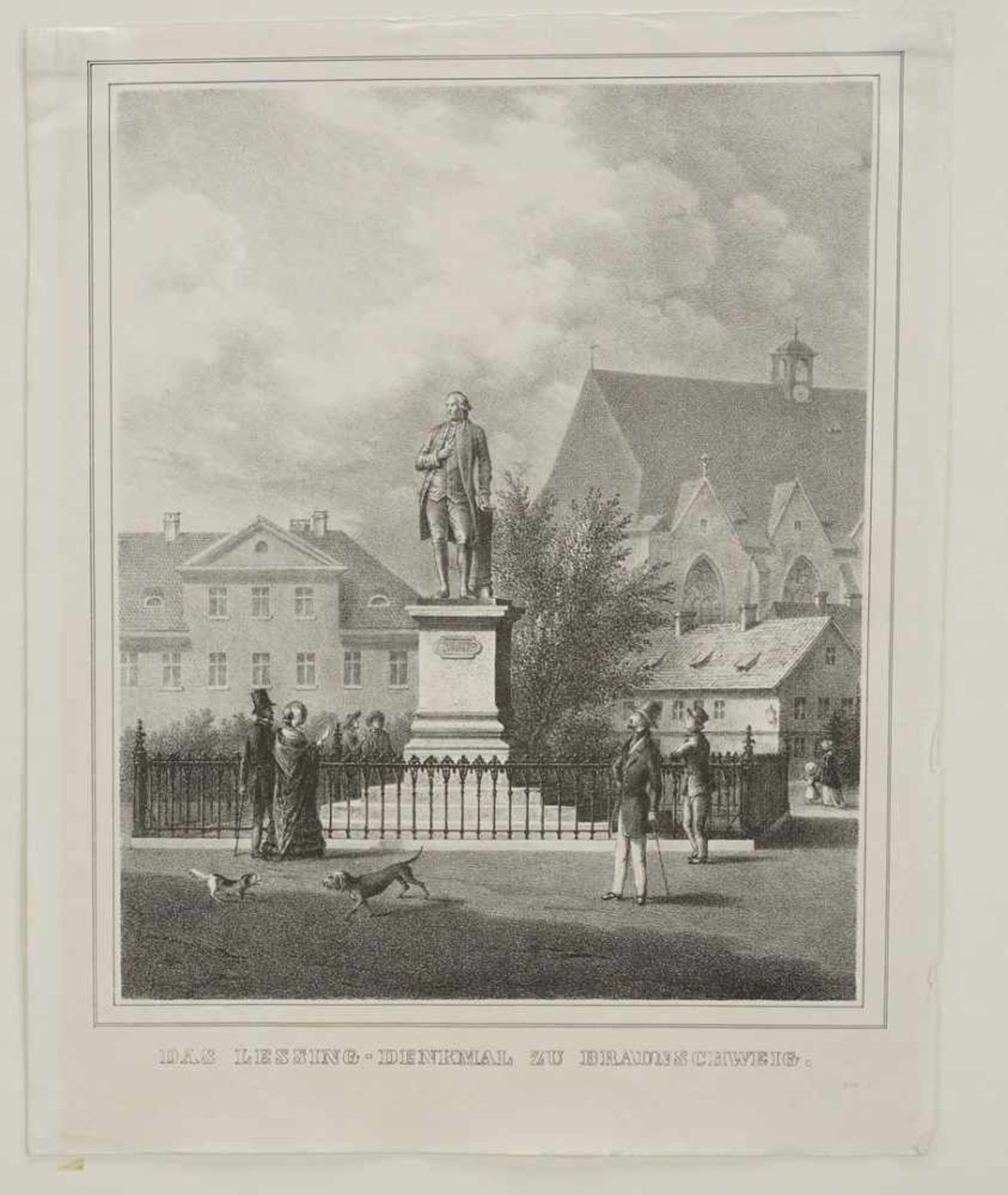 Unbekannter Künstler, "Das Lessing - Denkmal zu Braunschweig"Lithografie/Papier, um 1840, im Blatt - Bild 3 aus 3