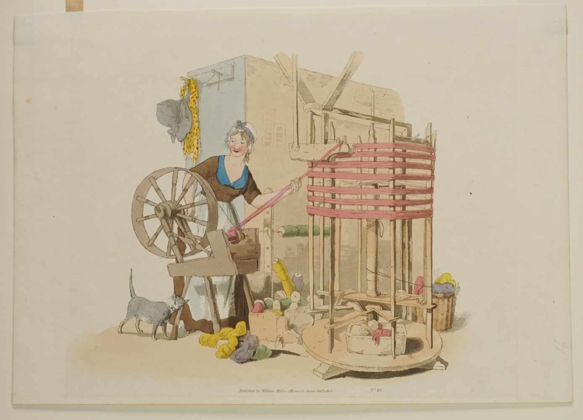 Unbekannter Künstler, "Die Garnspinnerin"Aquatinta-Radierung/Papier, England 1805, altersgemäß guter - Bild 3 aus 3