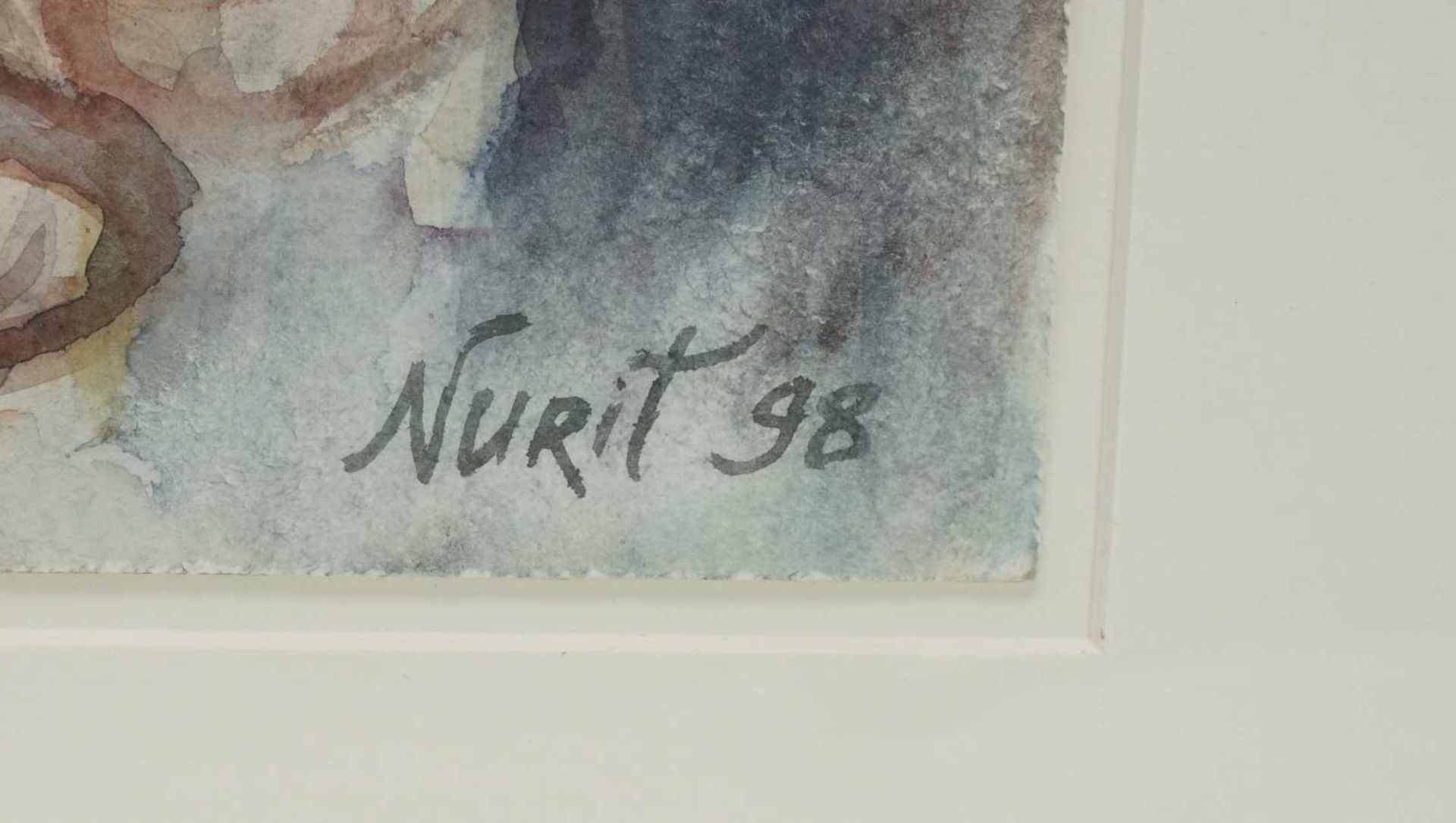 Nurit Bakaus, "Beduinen"Aquarell/Papier, unten rechts signiert, datiert (19)98, Beduinen auf dem - Bild 3 aus 3