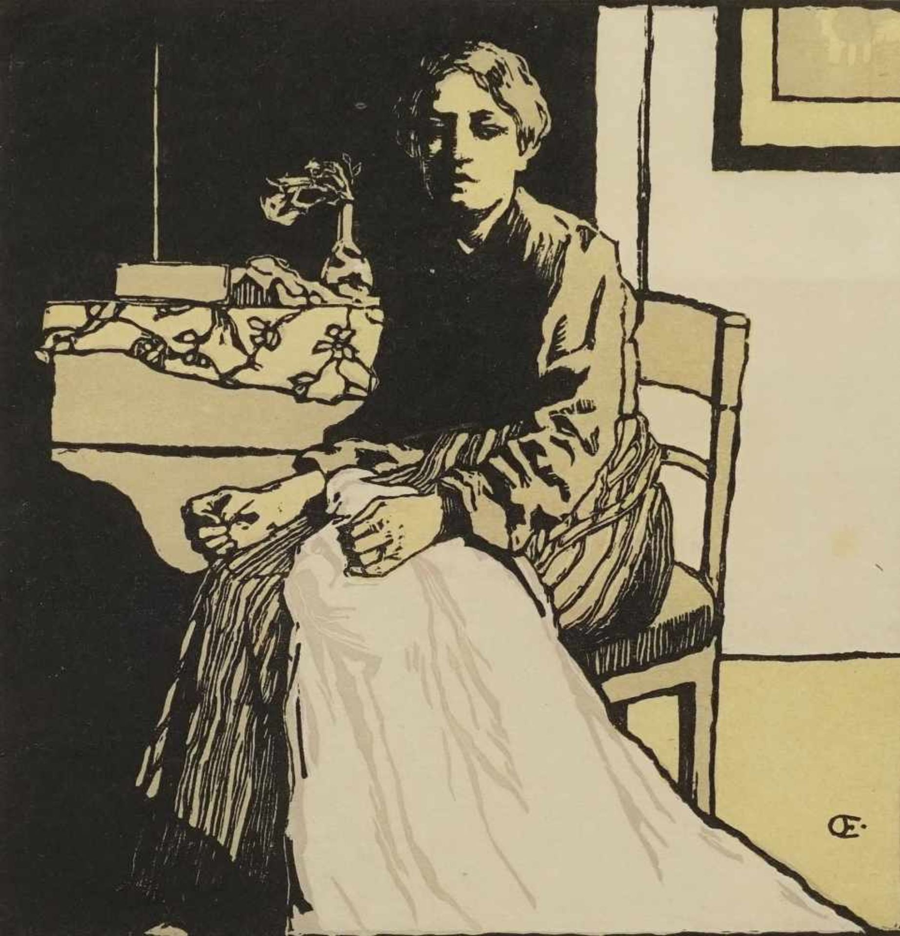 Emil Orlik, "Die Nähende"(1870 Prag - 1932 Berlin), Farblithografie/Seidenpapier, unten rechts im