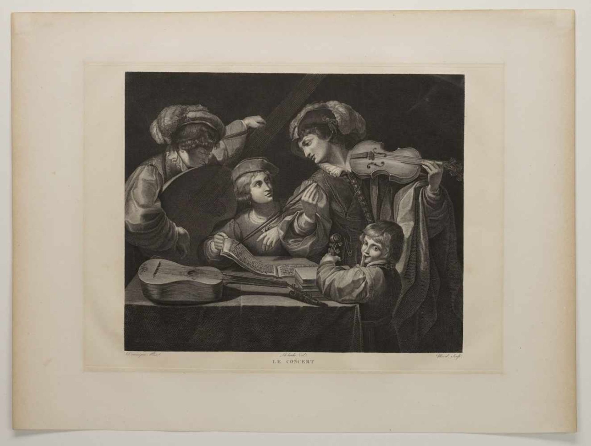 Unbekannter Künstler, "Das Konzert"Kupferstich/Papier, um 1820, altersgemäß guter Zustand, - Bild 3 aus 3