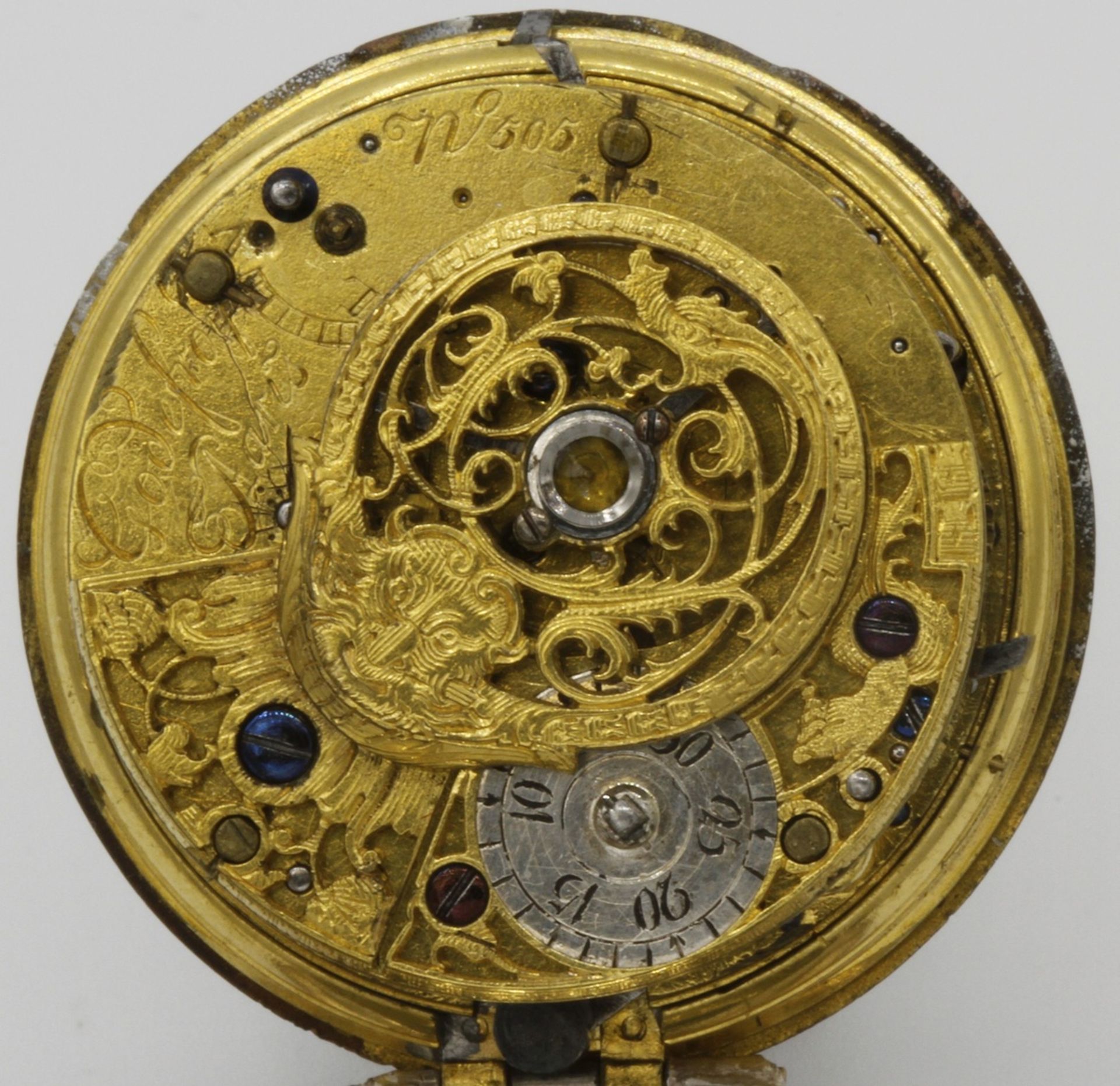 Godefroy, Paris Spindeltaschenuhr mit 1/4-Stunden-Repetition, um 1760Gehäuse Silber, Uhrwerk - Image 4 of 6