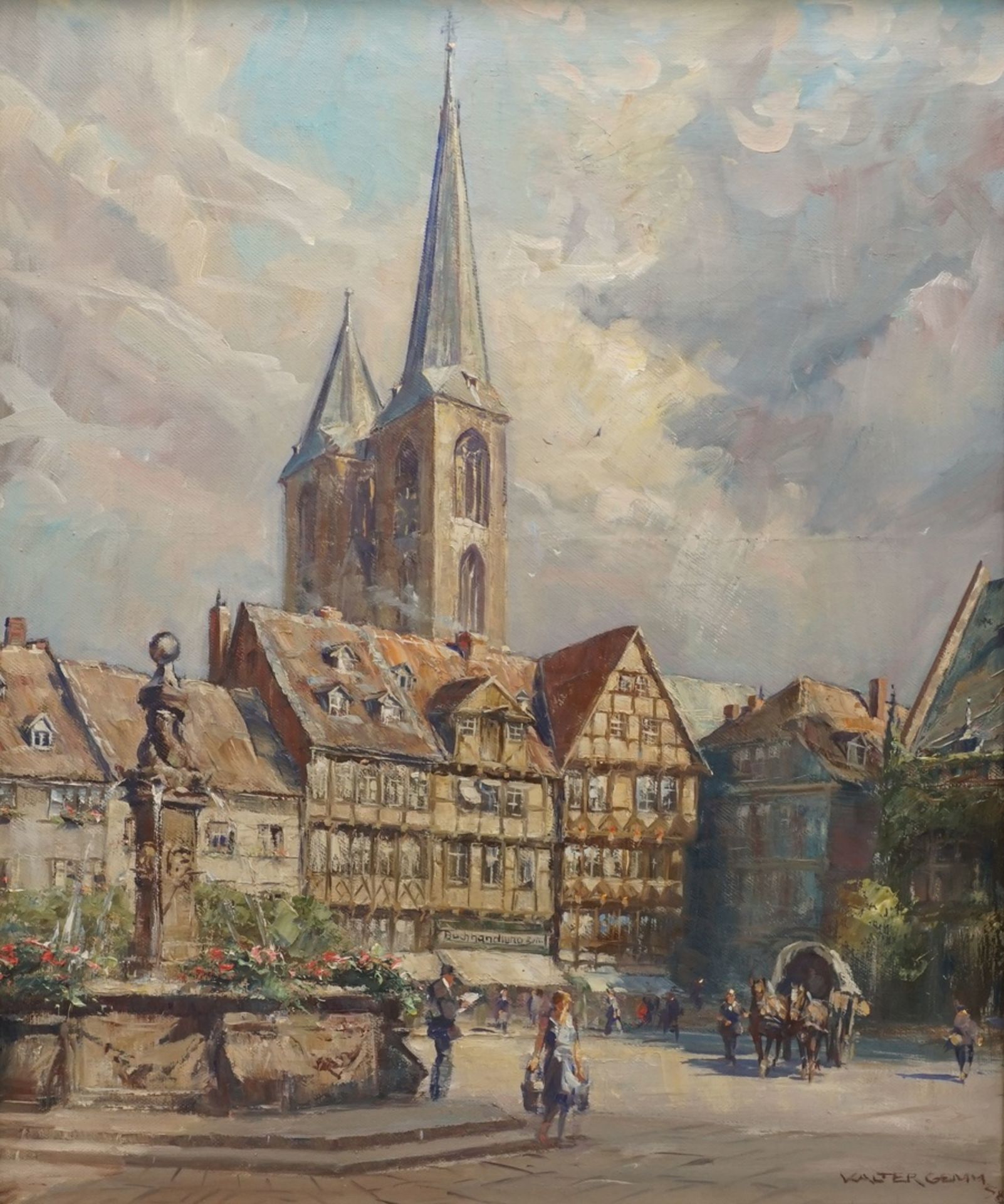 Walter Gemm, "Holzmarkt Halberstadt"Harzmaler (1898 Halberstadt - 1973 Osterwieck), Öl/Leinwand,