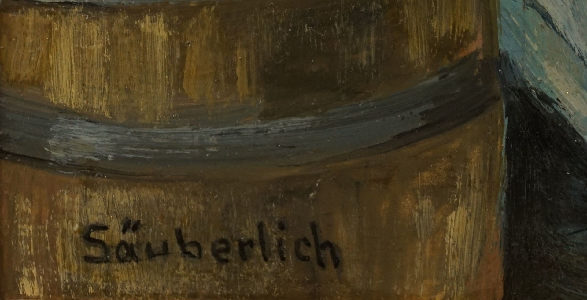 Säuberlich, "Mönch im Bierkeller"Öl/Hartfaser, unten links signiert, guter Zustand, 30 x 24 cm ( - Image 4 of 4