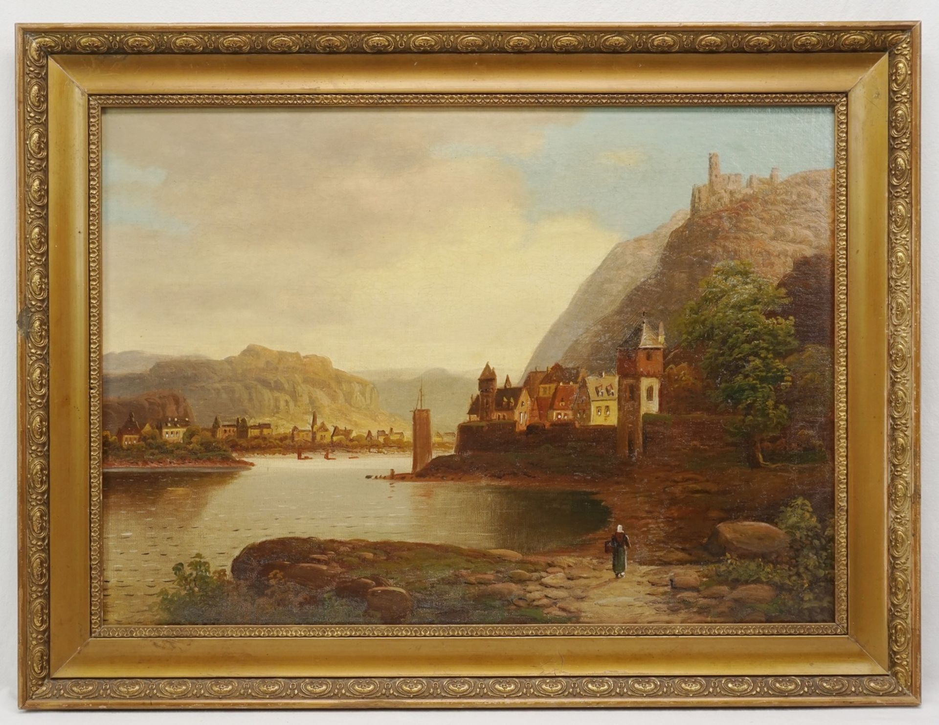 Unbekannter Maler, "Rheinlandschaft"Öl/Leinwand doubliert, unsigniert, guter Zustand, 47 x 65 cm ( - Image 2 of 3