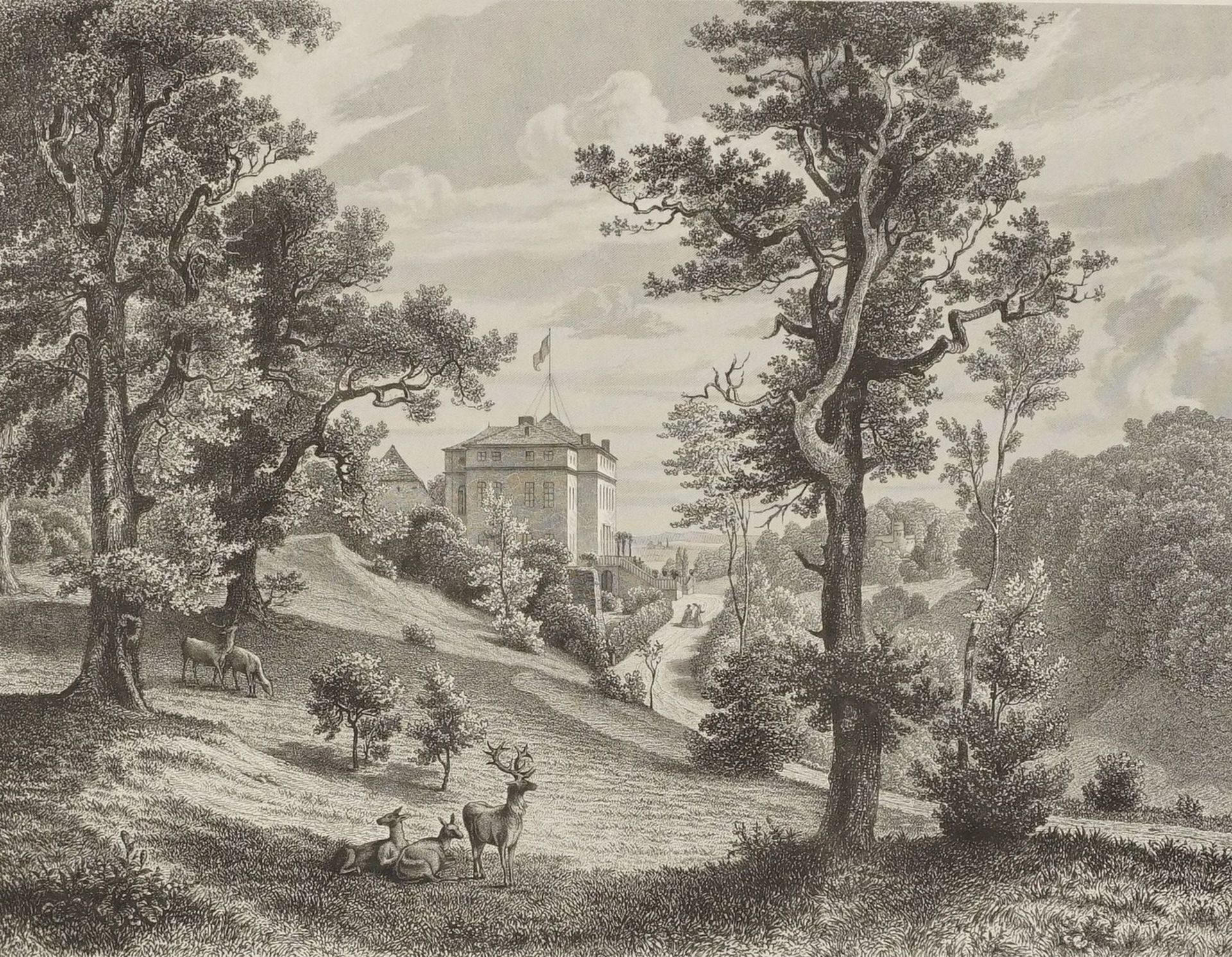 G. Brinckmann, "Schloss Ettersburg "Kupferstich/Papier, um 1830, im Blatt bezeichnet, nach einer