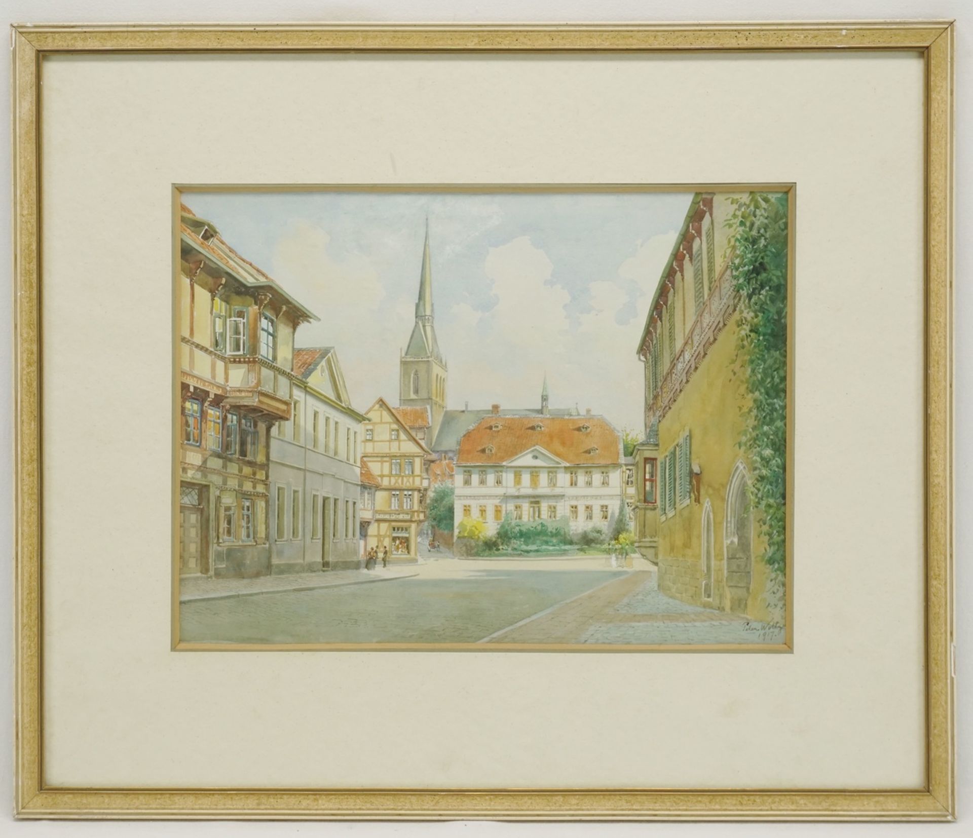 Peter Woltze, "Altstadt von Halberstadt"(1860 Halberstadt - 1925 Weimar), Aquarell/Papier, unten - Bild 2 aus 4