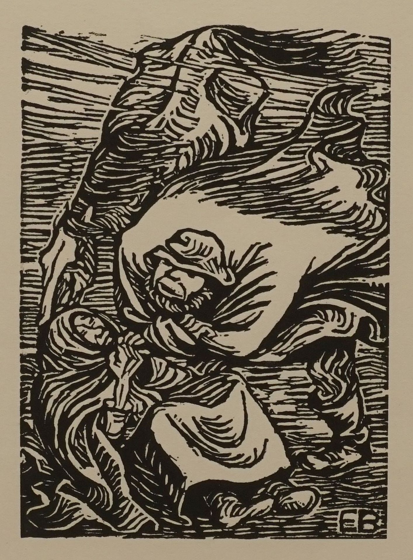 Ernst Barlach, "Gruppe im Sturm"(1870 Wedel - 1938 Rostock), Holzschnitt/Velin, unten rechts im