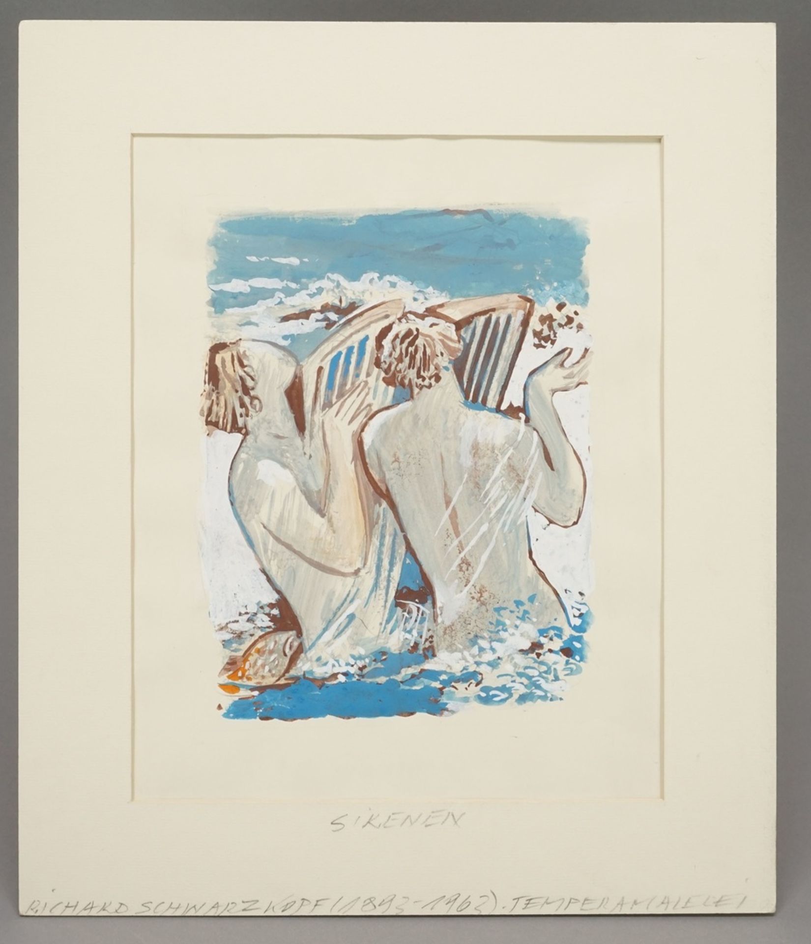 Richard Schwarzkopf, "Zwei Sirenen"(1893 Bonn - 1963 Düsseldorf), Gouache/Papier, Verso Nachlass- - Image 2 of 4