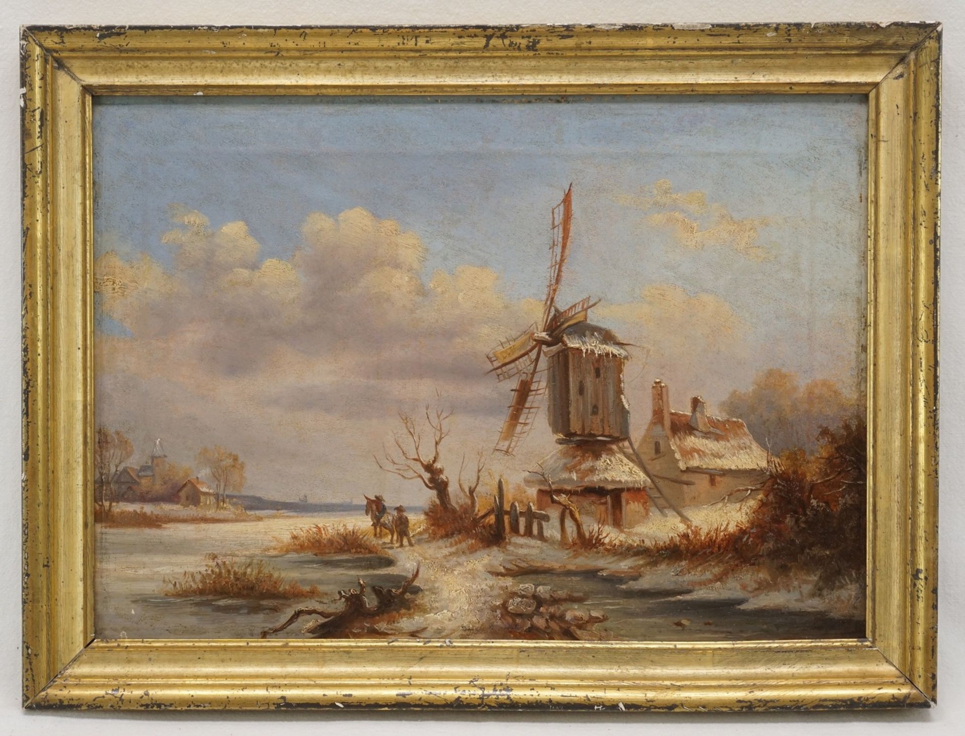 Unbekannter Maler, "Holländische Winterlandschaft"Öl/Leinwand, unsigniert, Windmühle im Winter, - Image 2 of 3