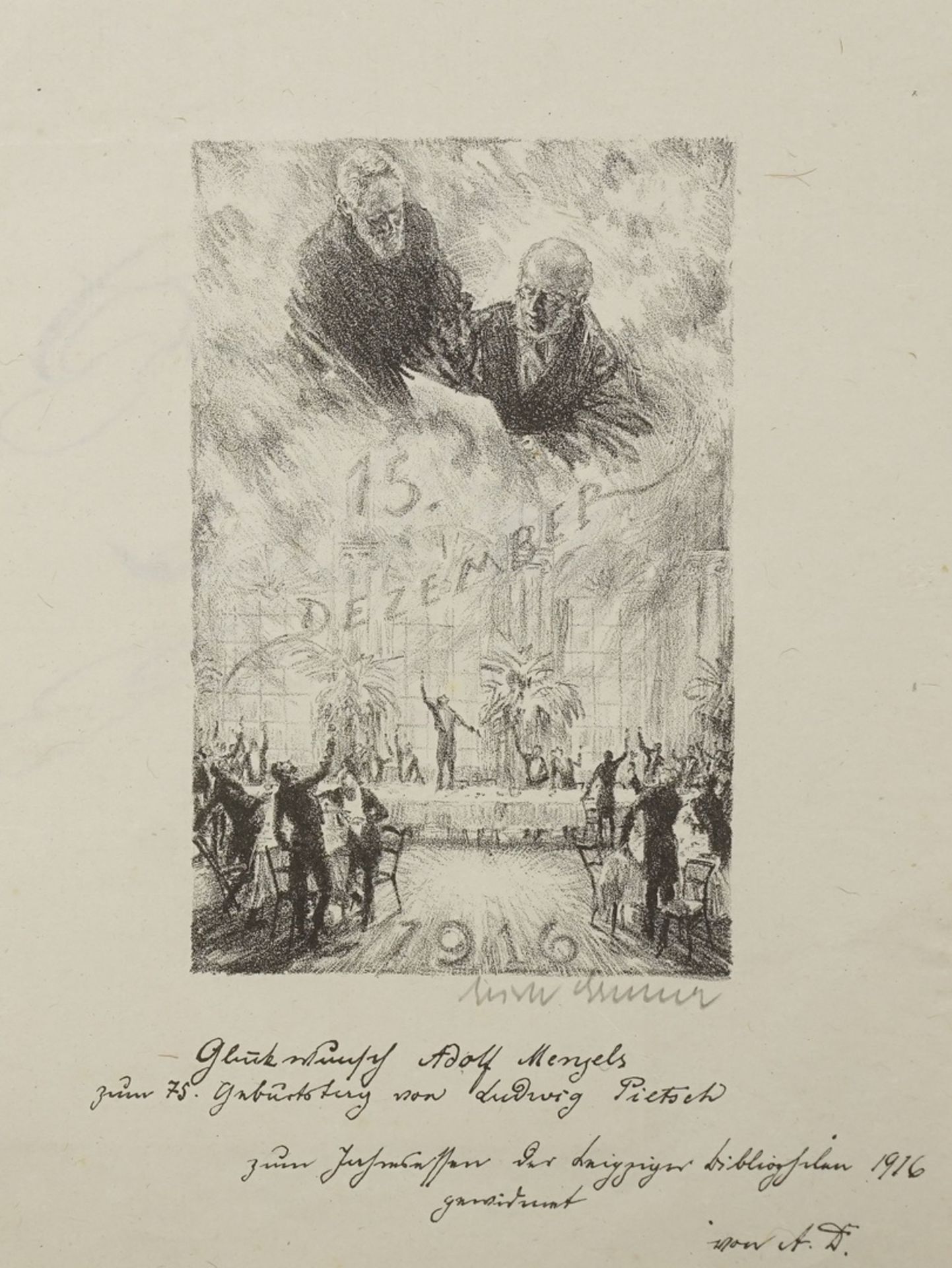 Erich Gruner, "Glückwunsch Adolf Menzels zum 75. Geburtstag von Ludwig Pietsch"(1881 - 1966