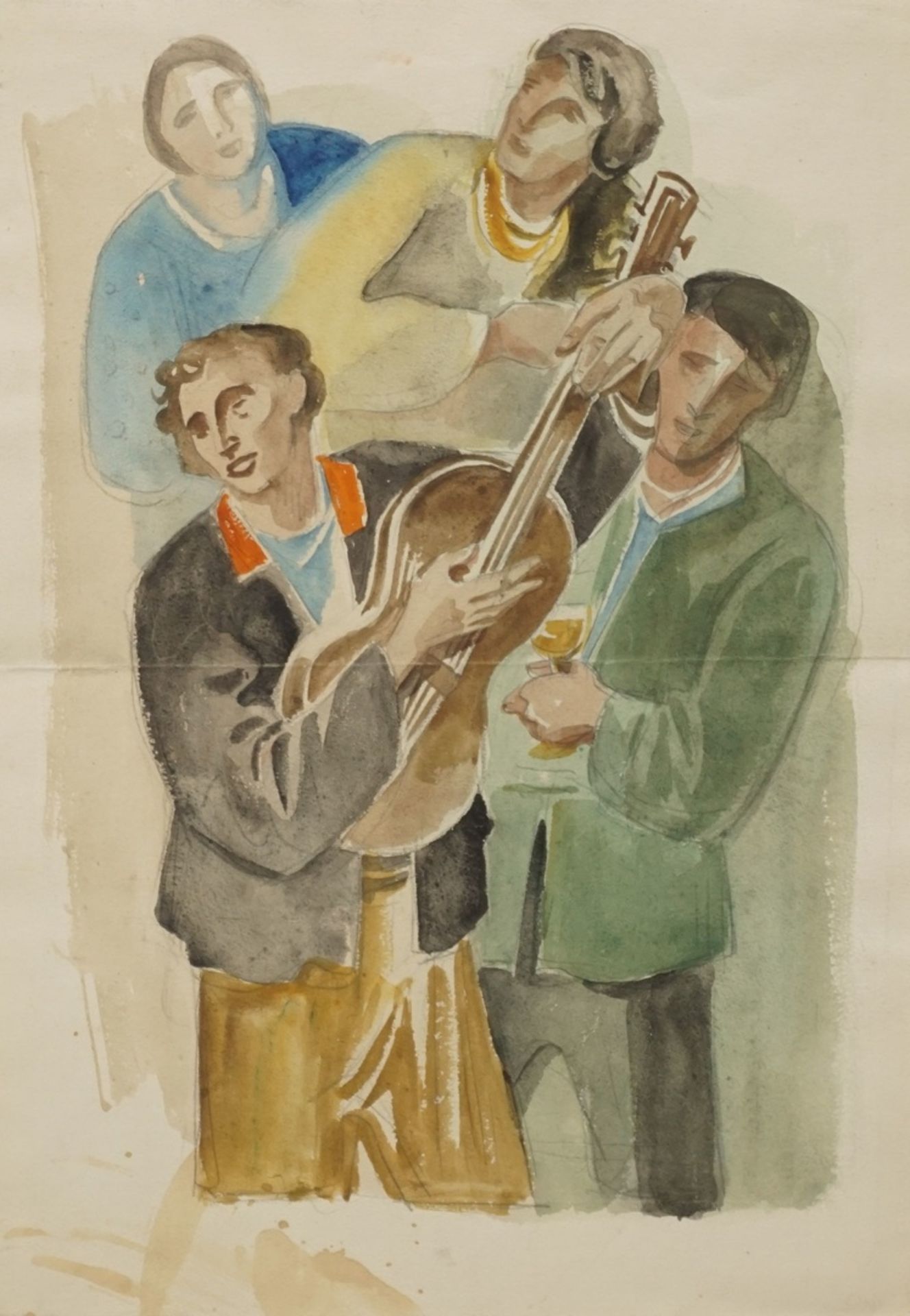 Richard Schwarzkopf, "Vier Sänger mit Gitarre"(1893 Bonn - 1963 Düsseldorf), Aquarell/Arches,
