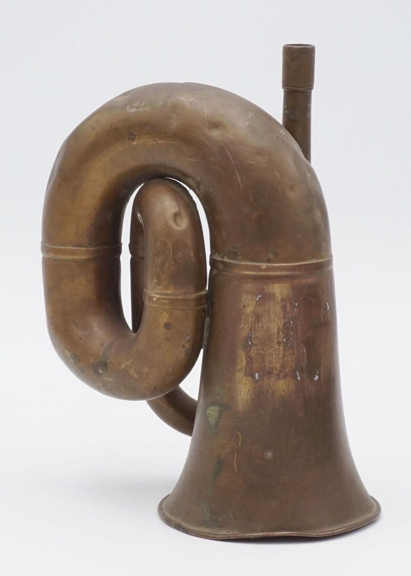 Zwei alte Hörner / Jagdhorn, um 1900Messing, kleines Horn ohne Mundstück, Fürst-Pless-Horn mit - Bild 3 aus 5