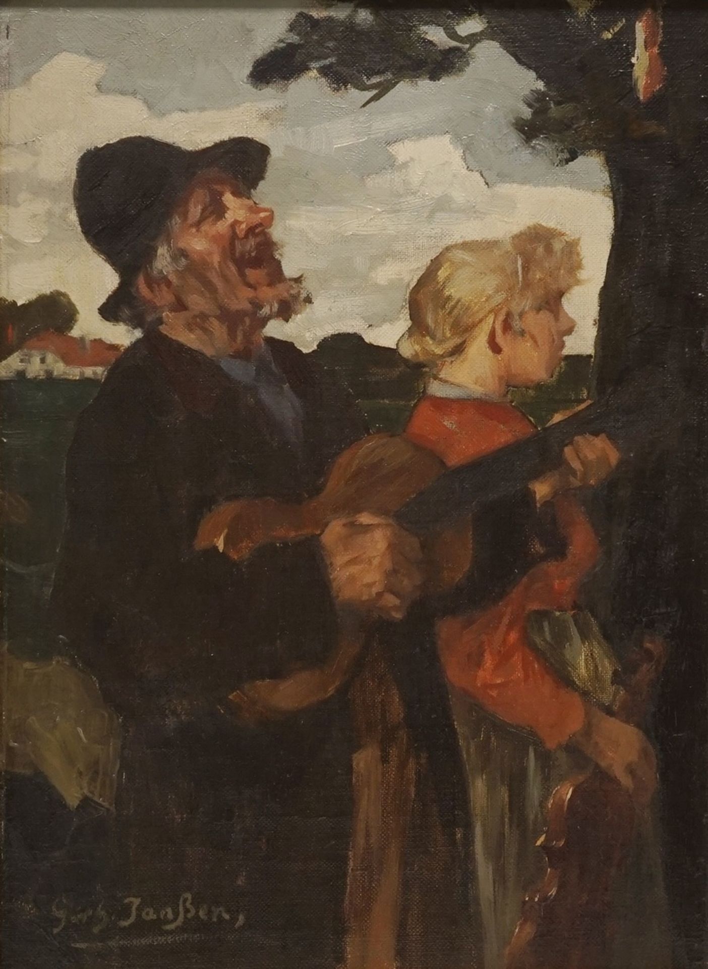 Gerhard Janssen, "Bänkelsänger"(1863 Kalkar - 1931 Düsseldorf), Öl/Leinwand, unten links signiert, - Bild 2 aus 4
