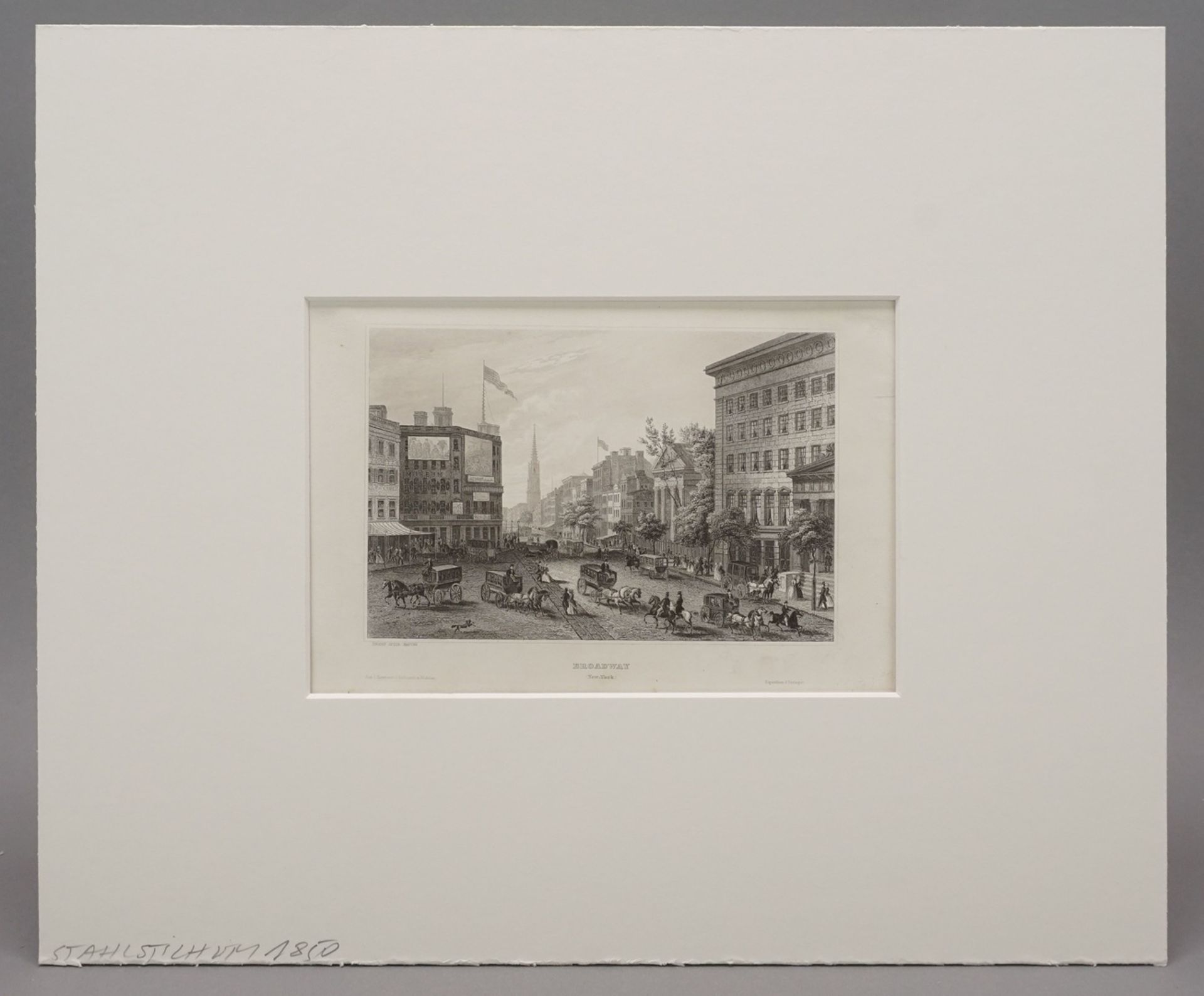 Unbekannter Künstler, "Broadway - New York"Stahlstich/Papier, um 1850, im Blatt bezeichnet, - Bild 2 aus 3