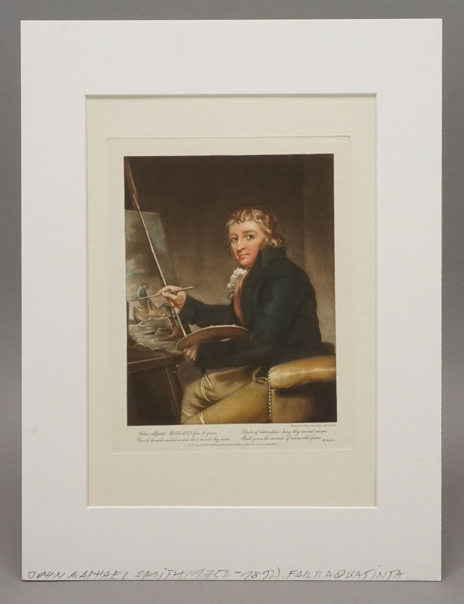 J. R. Smith, "Portrait des englischen Malers George Morland"Farbaquatinta/Arches, datiert 1805, im - Image 2 of 3