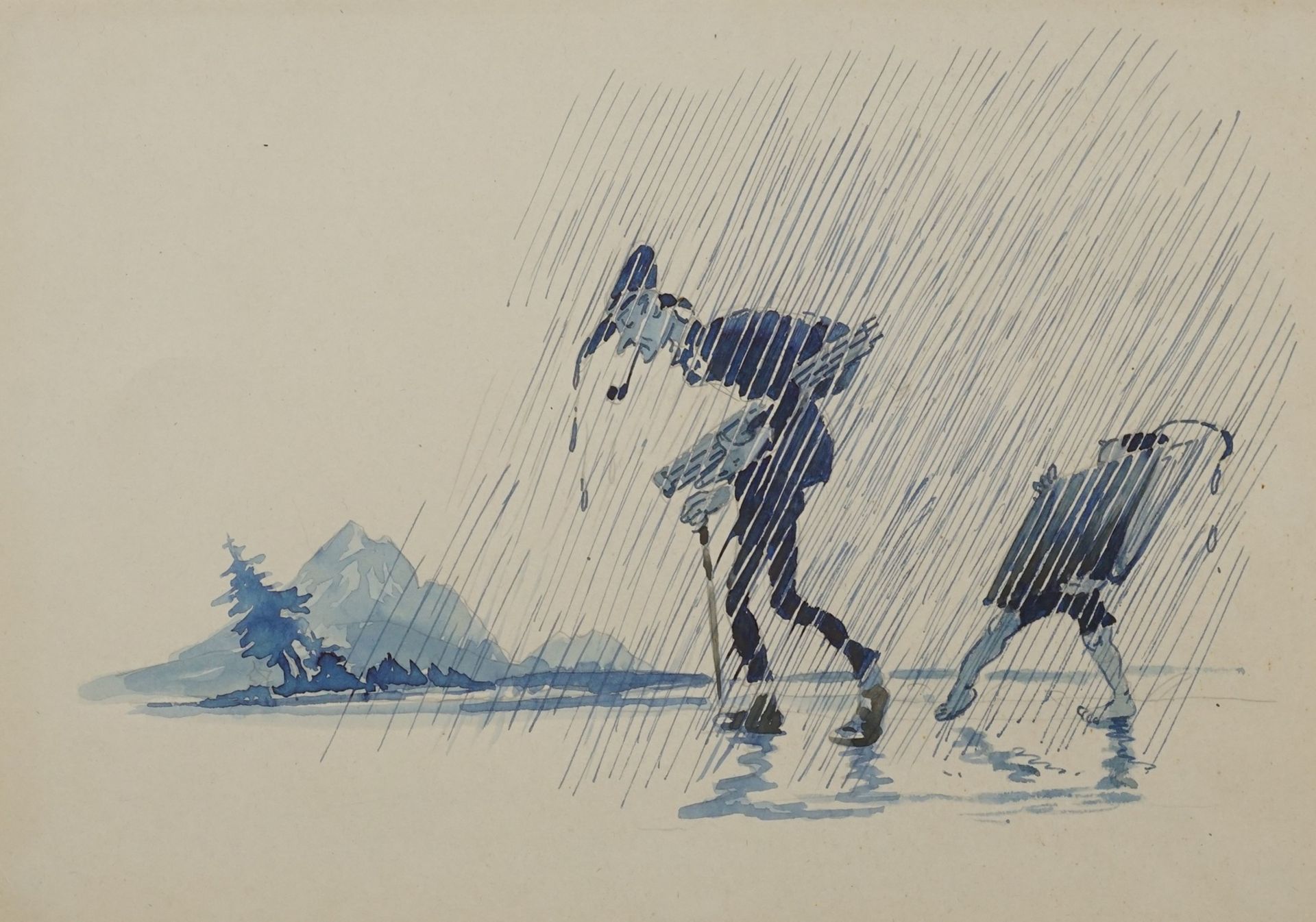 Georg Erler, "Regen im Gebirge"(1871 Dresden - 1950 Bad Reichenhall), Aquarell/Papier, aus der Reihe