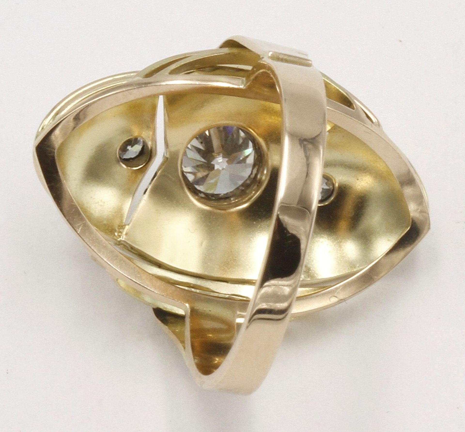 Opulenter Ring mit Altschliff-Diamantenum 1930, 585/- Gelbgold, ca. 0,6 ct Diamant (TW/P) im - Bild 3 aus 4