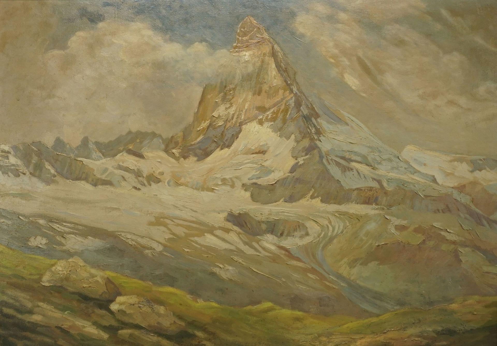 Landschaftsmaler, "Matterhorn"Öl/Leinwand, unsigniert, guter Zustand, 71 x 101 cm (HxB), gerahmt,