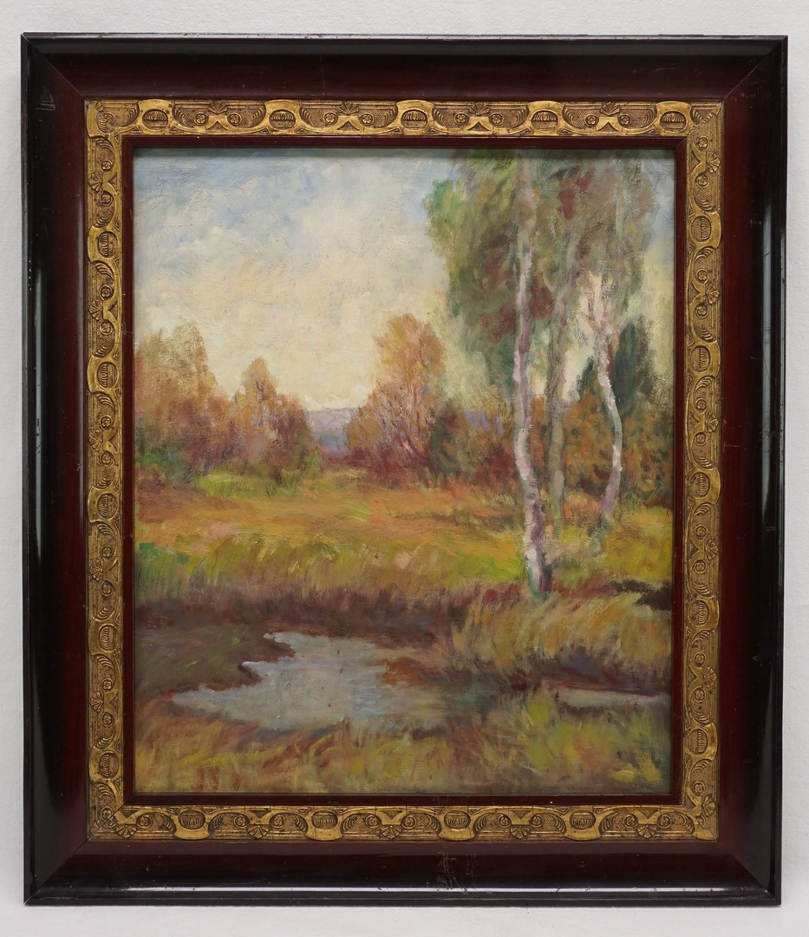 Worpsweder Künstler der ersten Generation, "Landschaft mit Moortümpel"Öl/Malpappe, um 1900, - Image 2 of 3