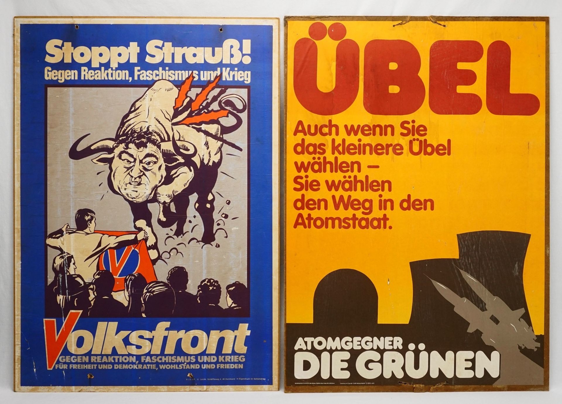 Zwei Wahlplakate von den Grünen und der VolksfrontOffsetdruck/Papier auf Hartfaser, 1980, 1)
