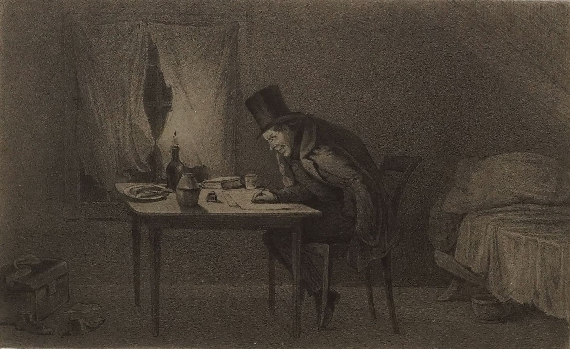 Alexander Ver Huell, "Der arme Literat"(1822 - 1897 Niederlande), Lithografie/Papier, um 1850,