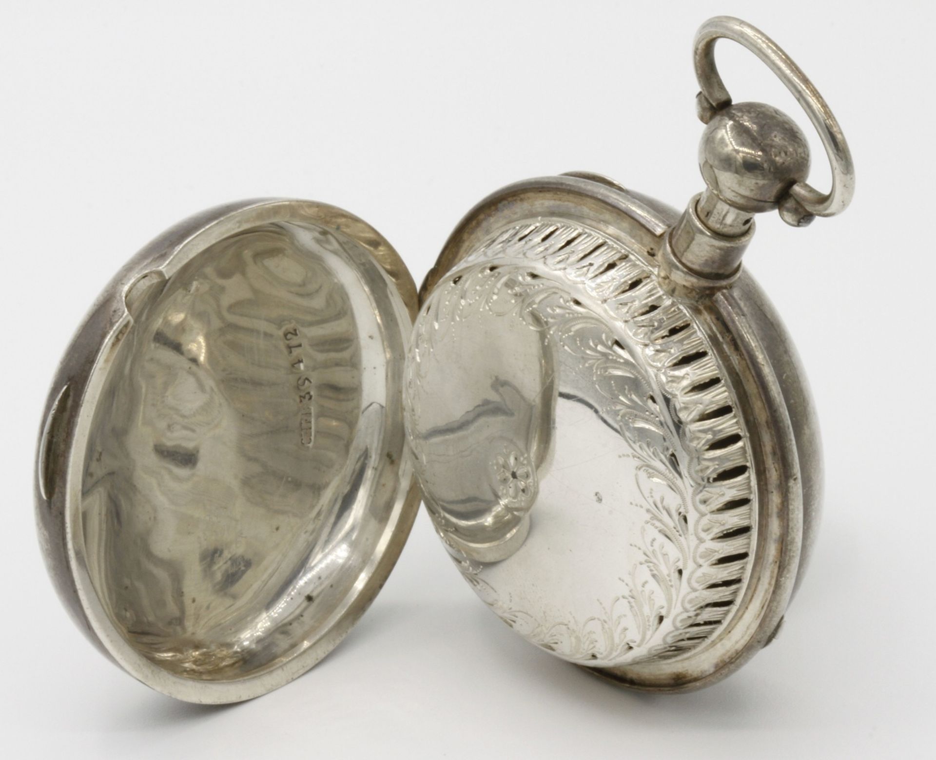 Godefroy, Paris Spindeltaschenuhr mit 1/4-Stunden-Repetition, um 1760Gehäuse Silber, Uhrwerk - Image 5 of 6