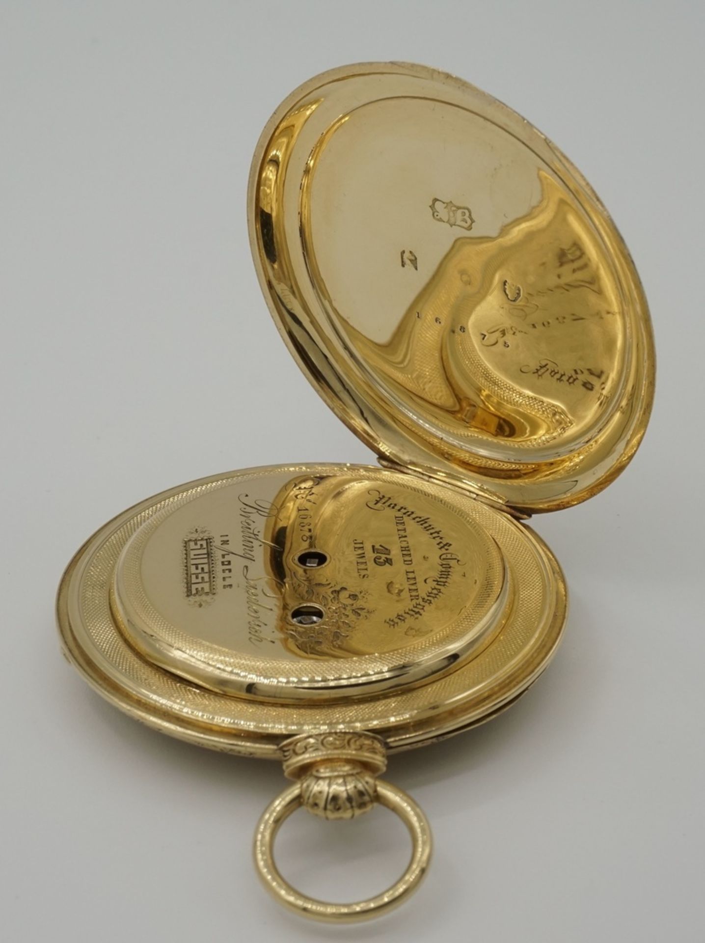 Breitling Laederich, Locle, Herrentaschenuhr mit aufwendig gravierten Gehäuse, um 1850750/- - Bild 3 aus 5