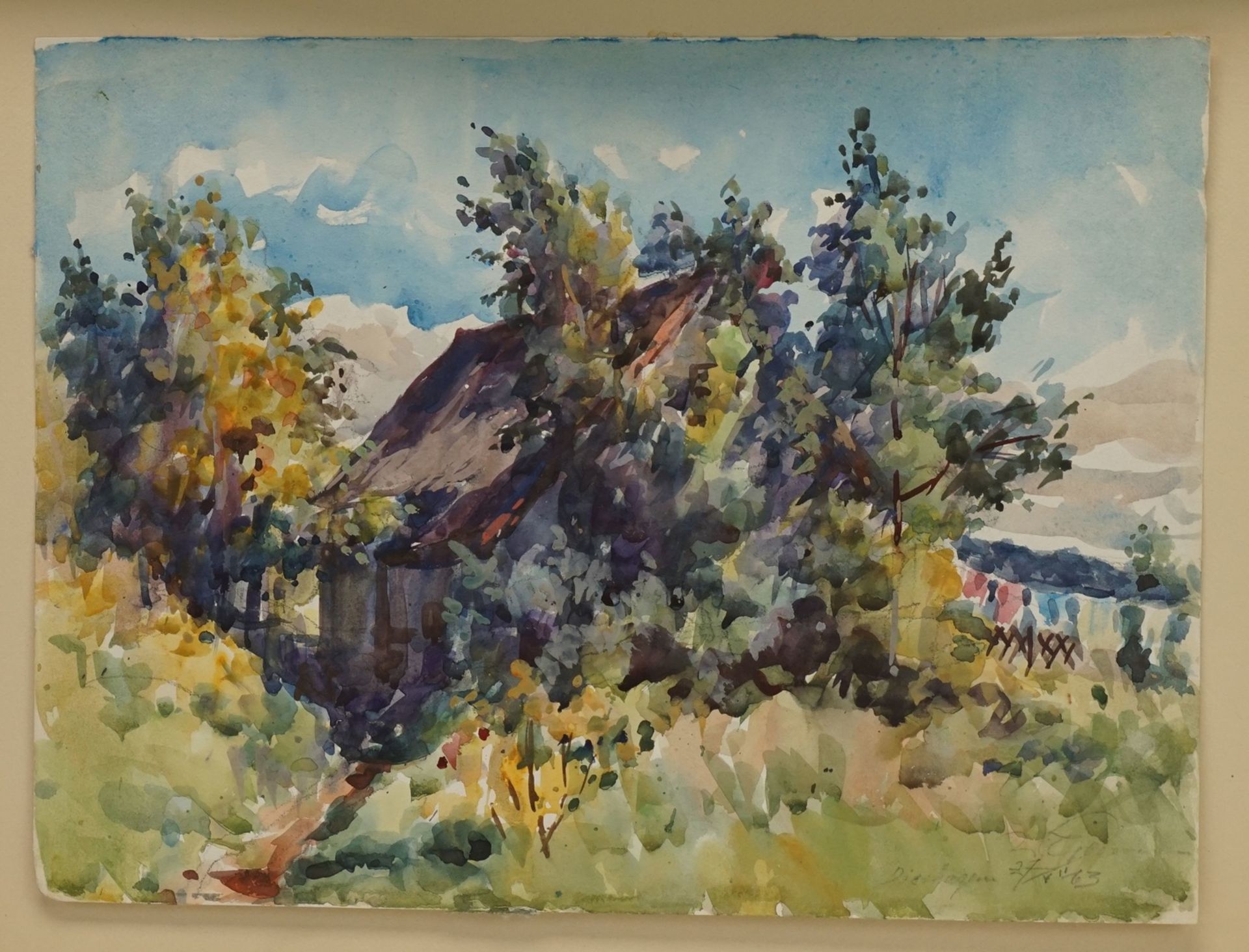 Walter Gemm, "Haus in Dierhagen"Harzmaler (1898 Halberstadt - 1973 Osterwieck), Aquarell/Papier,