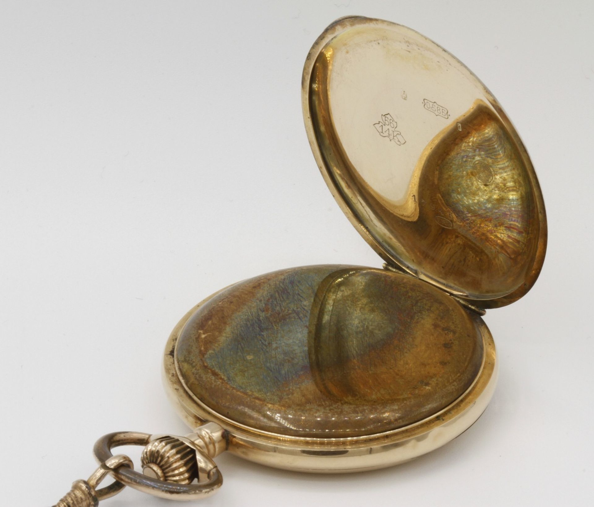 Goldene Taschenuhr / Savonnette, um 1900585/- Gelbgold, 3/4 Platinenwerk, System Glashütte, - Bild 4 aus 7