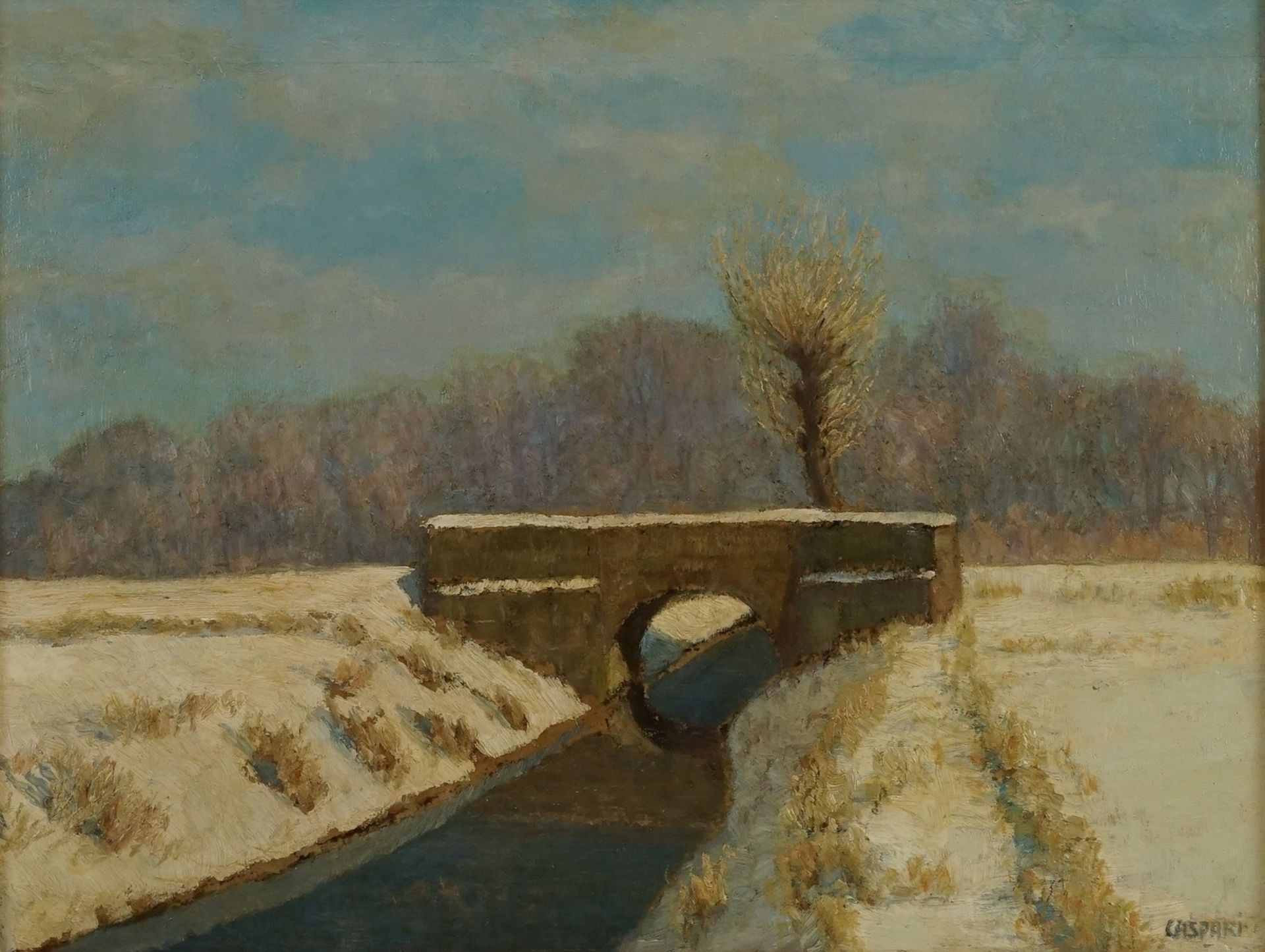 Adolf Caspari, "Brücke im Winter"(1864 - 1941 Quedlinburg), Öl/Maltafel, unten rechts signiert,